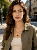 Uniform Equal‑Size Paperclip Chain Sun‑Ray Textured Black‑Crystal Inset Irregular Disc Stainless Steel Necklace | Factory Direct Wholesale