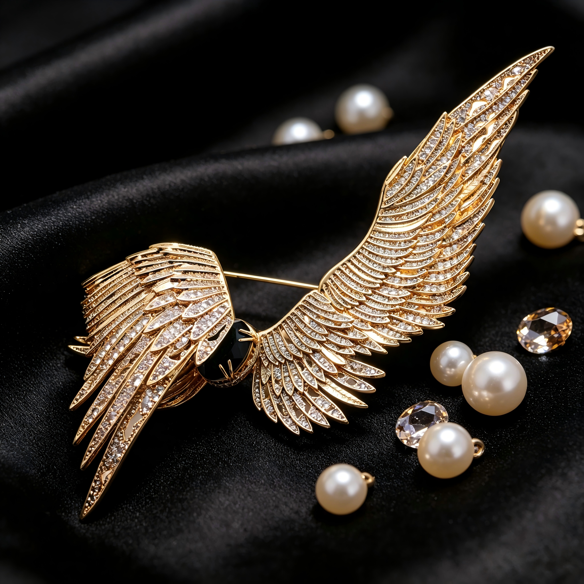 Custom Crystal Wing Brooch | Wholesale Jewelry Manufacturer  Premium gold-plated wing brooch from China jewelry factory. Custom design, bulk wholesale, fast lead time for global business clients.