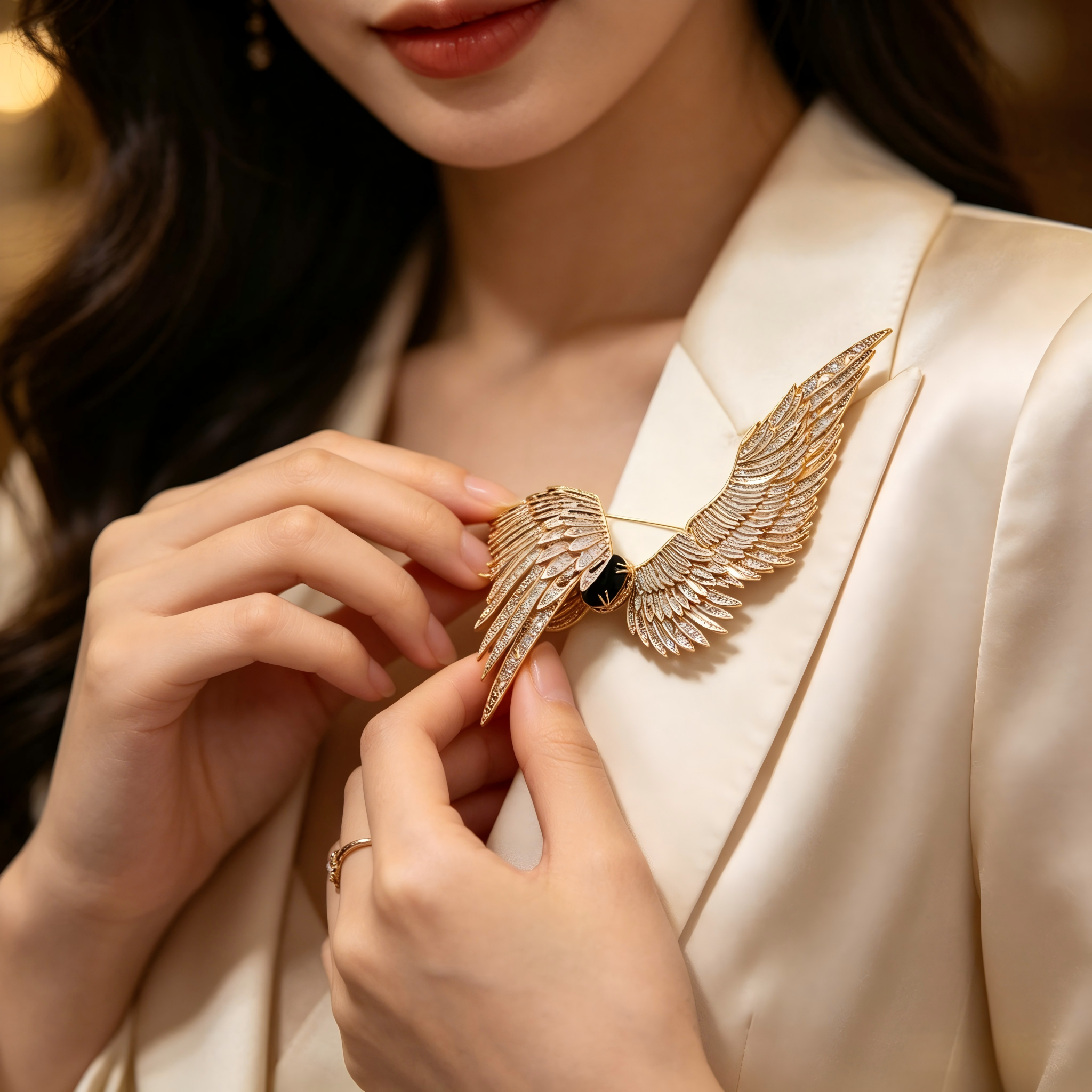 Custom Crystal Wing Brooch | Wholesale Jewelry Manufacturer  Premium gold-plated wing brooch from China jewelry factory. Custom design, bulk wholesale, fast lead time for global business clients.
