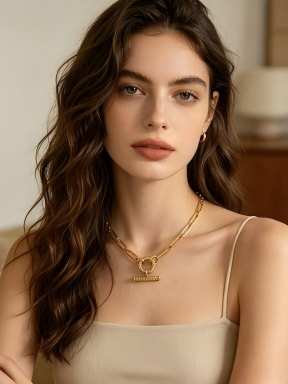 Equal‑Size Paperclip Chain Central Twisted‑Rope Textured OT‑Clasp Stainless Steel Minimalist Necklace | Factory Direct Wholesale