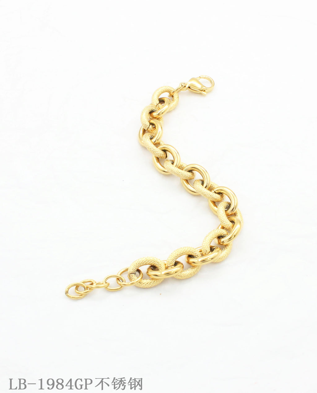 Two-Tone Texture Chunky Oval Link Gold Plated Stainless Steel Adjustable Statement Bracelet | Factory Direct Wholesale