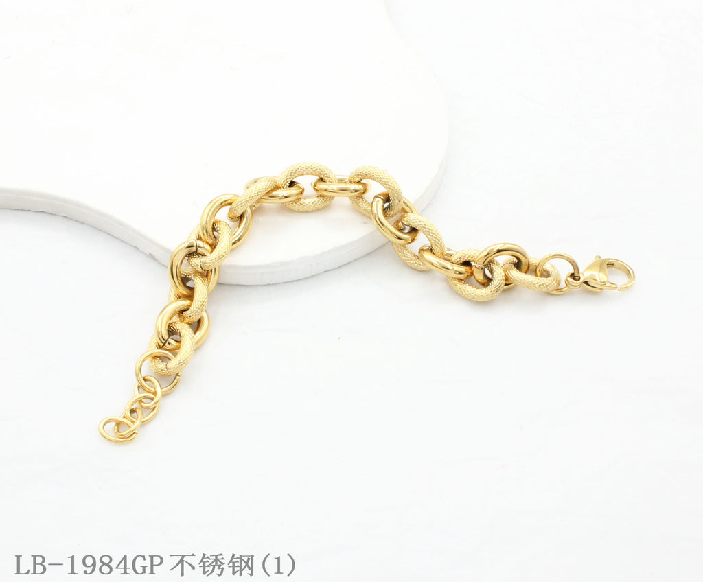 Two-Tone Texture Chunky Oval Link Gold Plated Stainless Steel Adjustable Statement Bracelet | Factory Direct Wholesale
