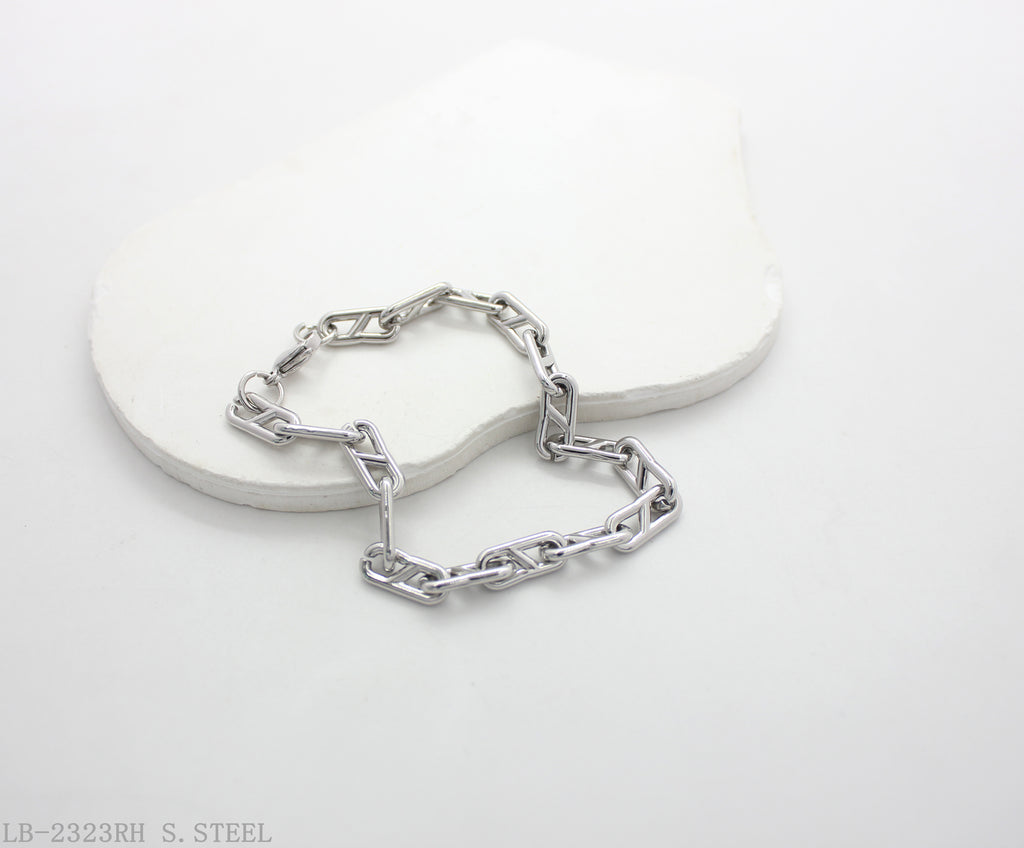 Geometric Cutout Paperclip Link Polished Stainless Steel Contemporary Bracelet | Factory Direct Wholesale