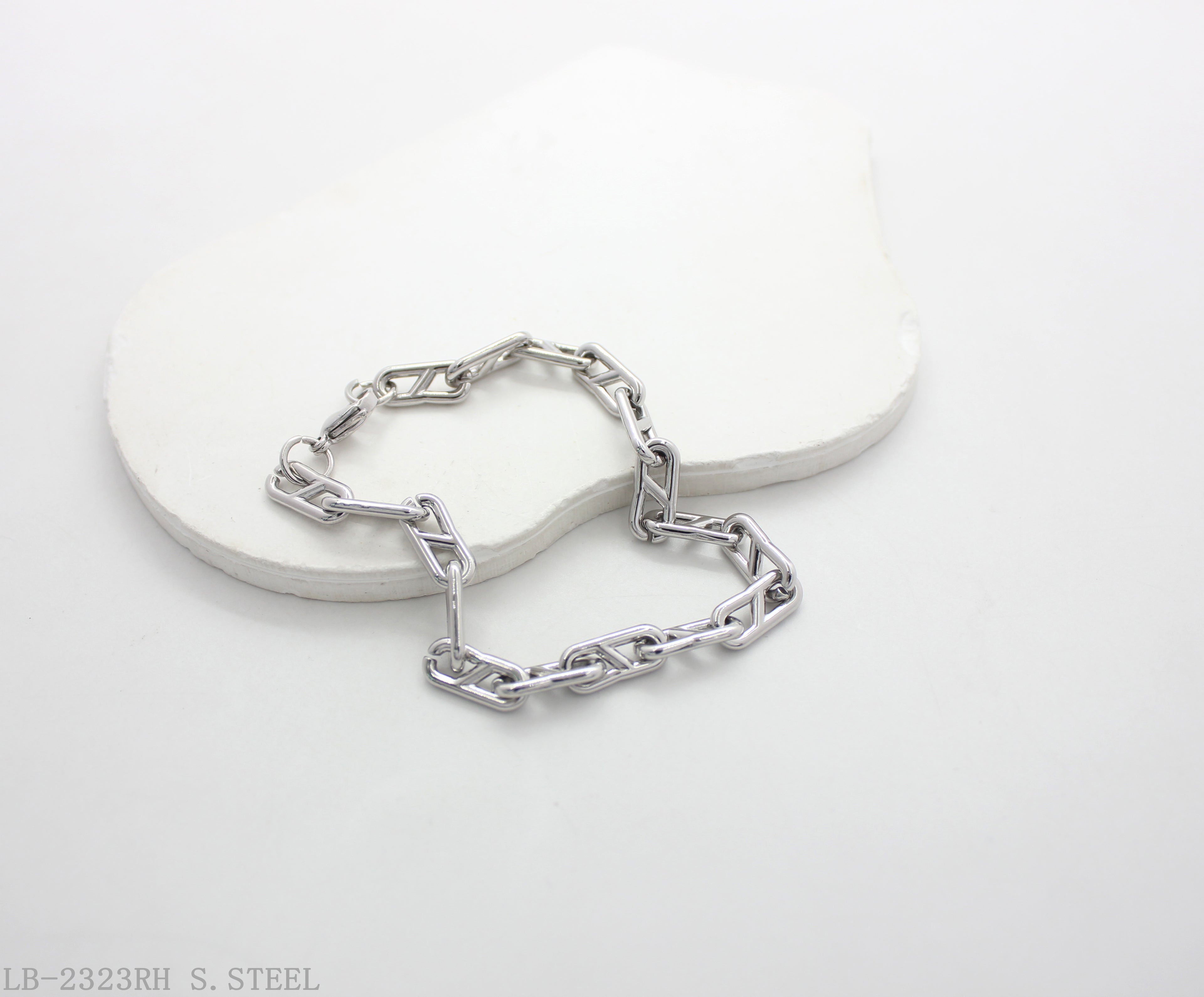 Geometric Cutout Paperclip Link Polished Stainless Steel Contemporary Bracelet | Factory Direct Wholesale