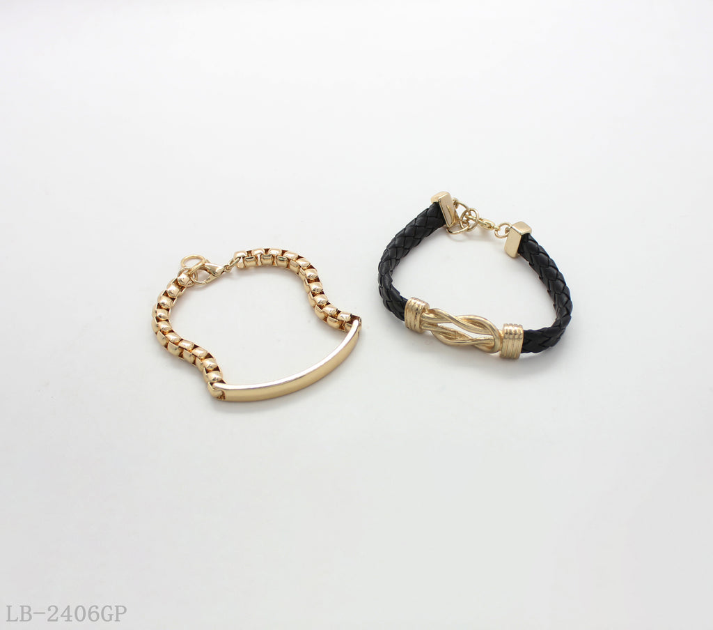 2-Piece Open Cuff Bangle Bracelet Set for Women | Iron Zinc Alloy PU Imitation Gold Plated OEM ODM Wholesale Jewelry