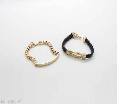 2-Piece Open Cuff Bangle Bracelet Set for Women | Iron Zinc Alloy PU Imitation Gold Plated OEM ODM Wholesale Jewelry
