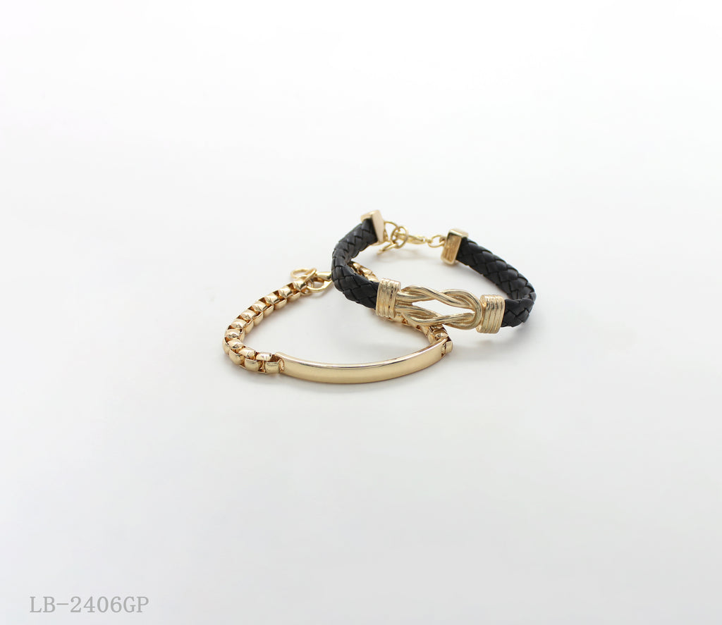 2-Piece Open Cuff Bangle Bracelet Set for Women | Iron Zinc Alloy PU Imitation Gold Plated OEM ODM Wholesale Jewelry