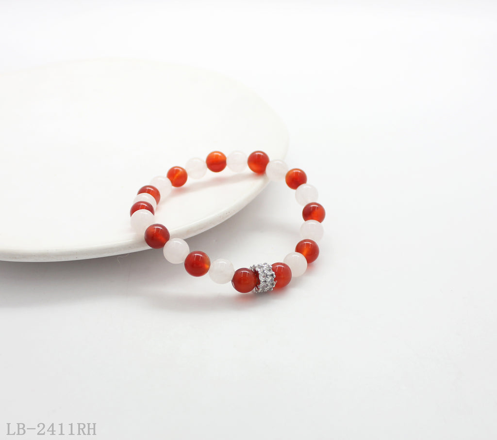 White Crystal & Red Agate Beaded Bracelet for Women | OEM ODM Wholesale Fashion Jewelry