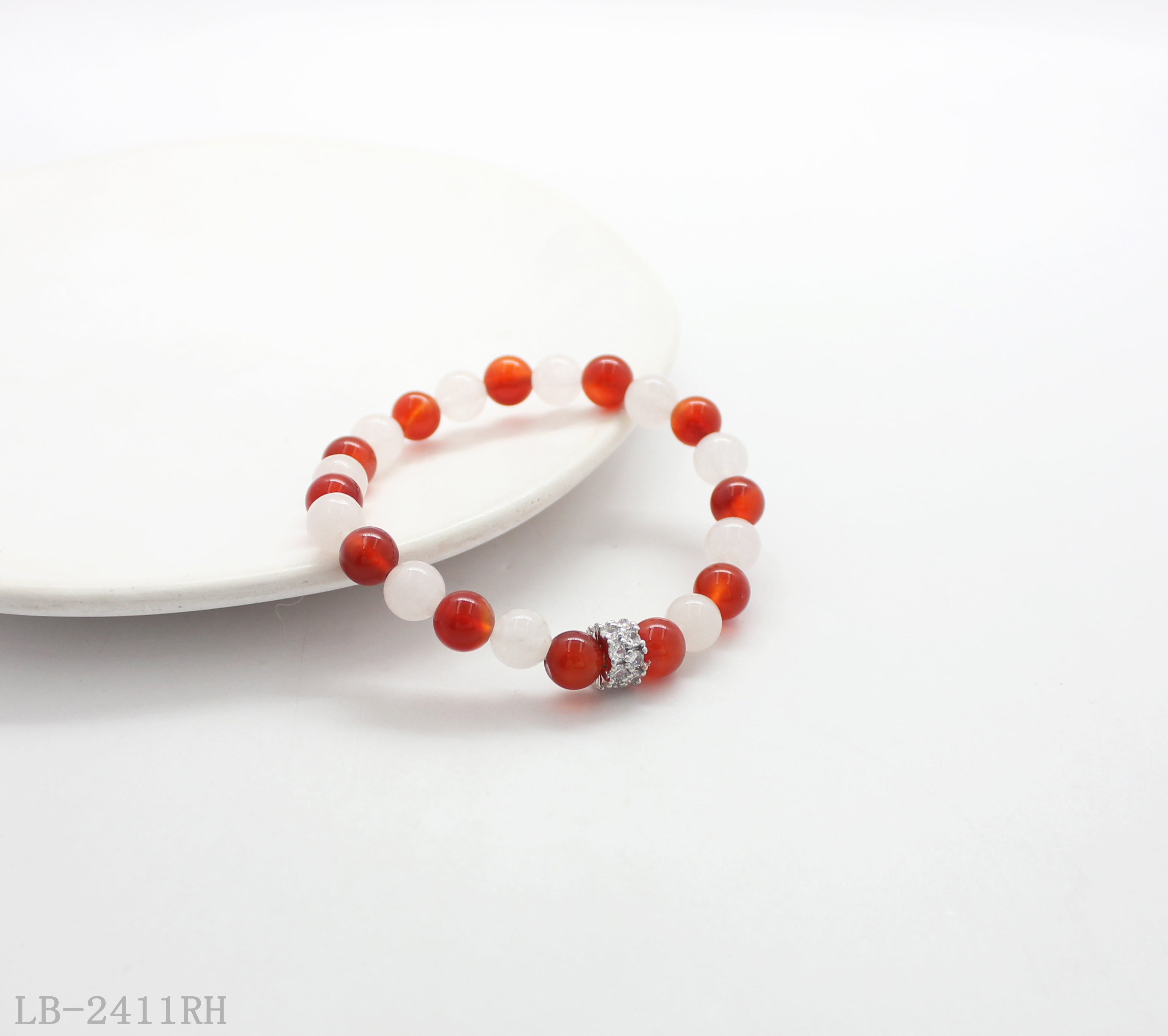 White Crystal & Red Agate Beaded Bracelet for Women | OEM ODM Wholesale Fashion Jewelry
