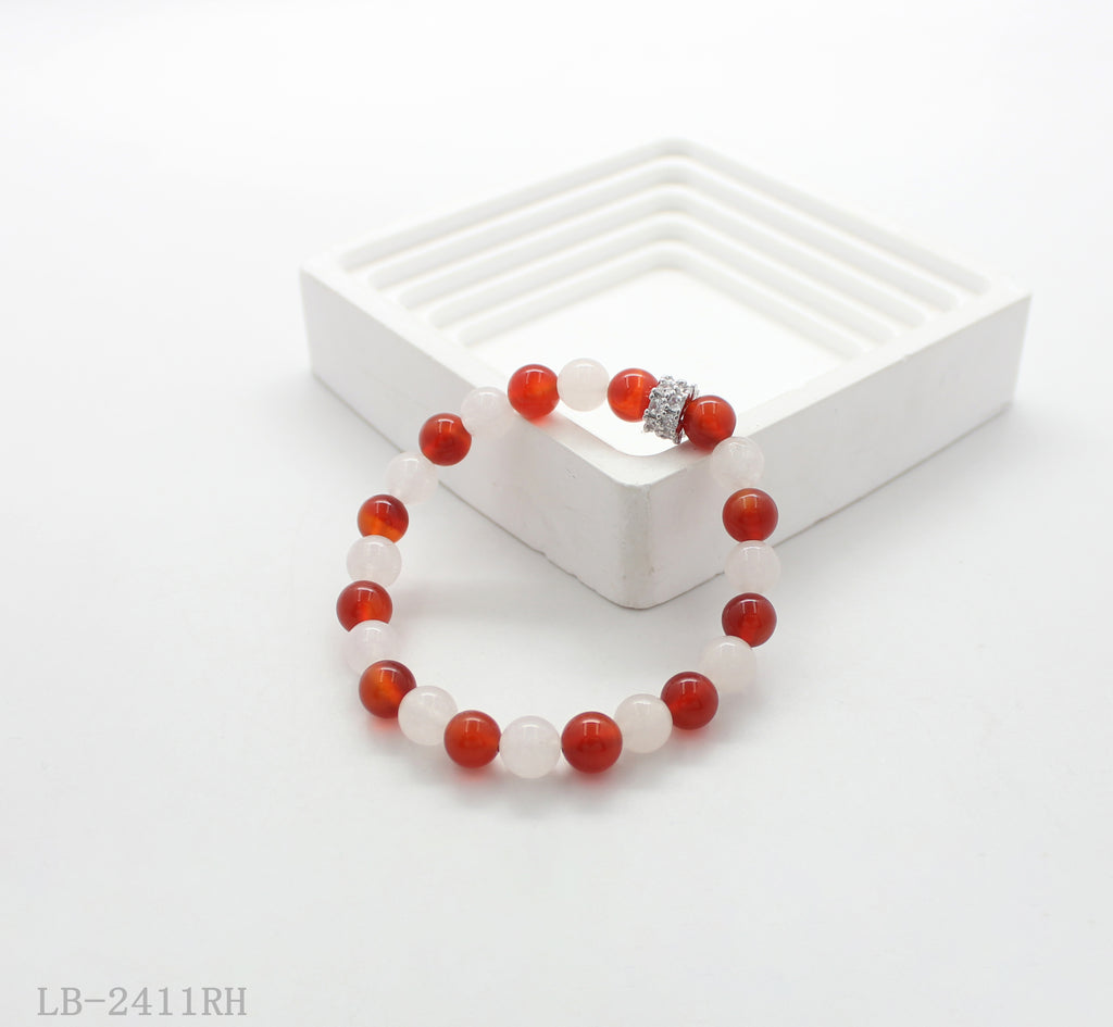 White Crystal & Red Agate Beaded Bracelet for Women | OEM ODM Wholesale Fashion Jewelry