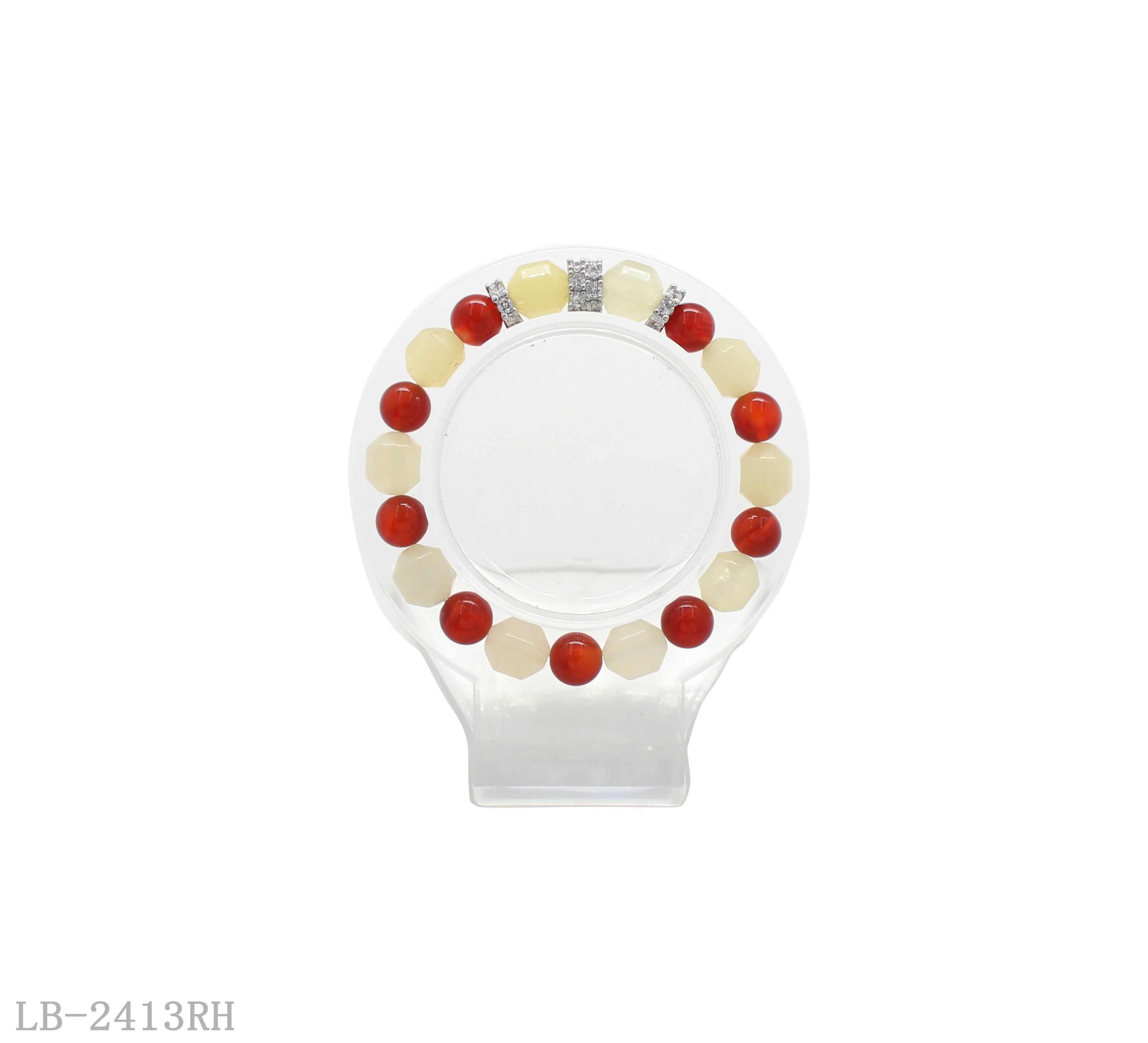 Stone + Red Agate + Copper + Zircon Beaded Bracelet for Women | Imitation Rhodium Plated OEM ODM Wholesale Fashion Jewelry