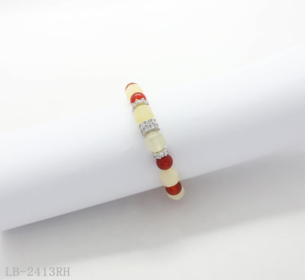 Stone + Red Agate + Copper + Zircon Beaded Bracelet for Women | Imitation Rhodium Plated OEM ODM Wholesale Fashion Jewelry