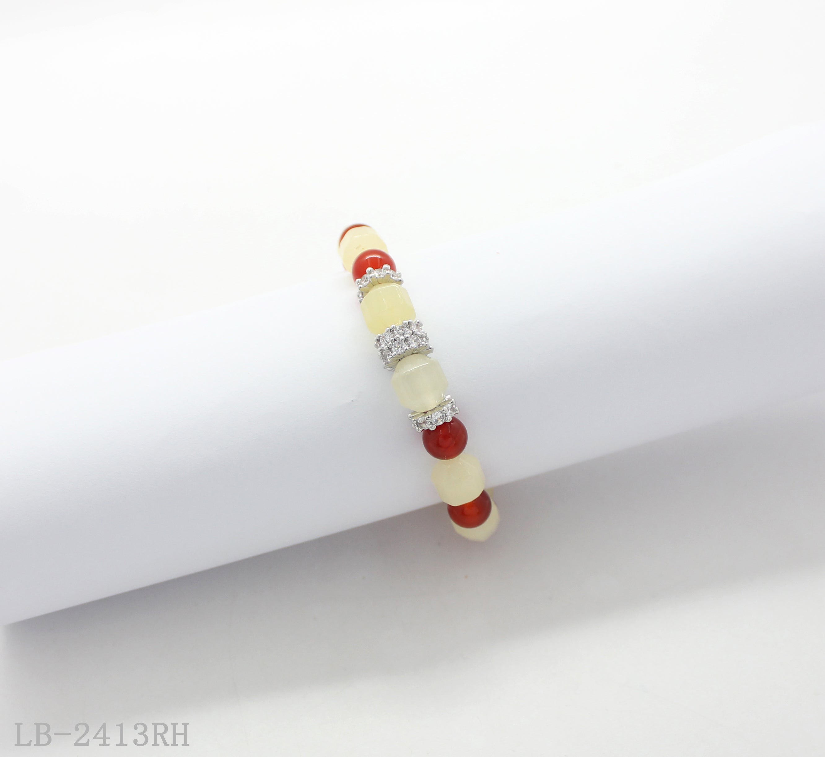 Stone + Red Agate + Copper + Zircon Beaded Bracelet for Women | Imitation Rhodium Plated OEM ODM Wholesale Fashion Jewelry