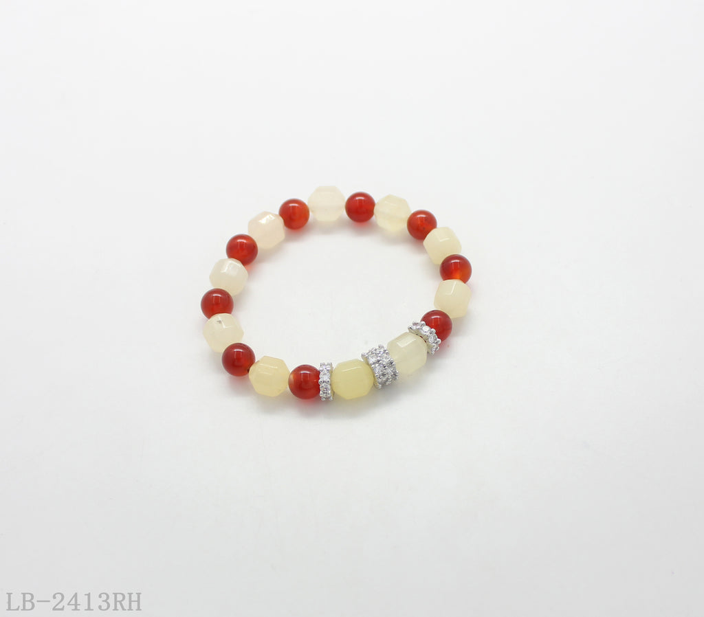 Stone + Red Agate + Copper + Zircon Beaded Bracelet for Women | Imitation Rhodium Plated OEM ODM Wholesale Fashion Jewelry