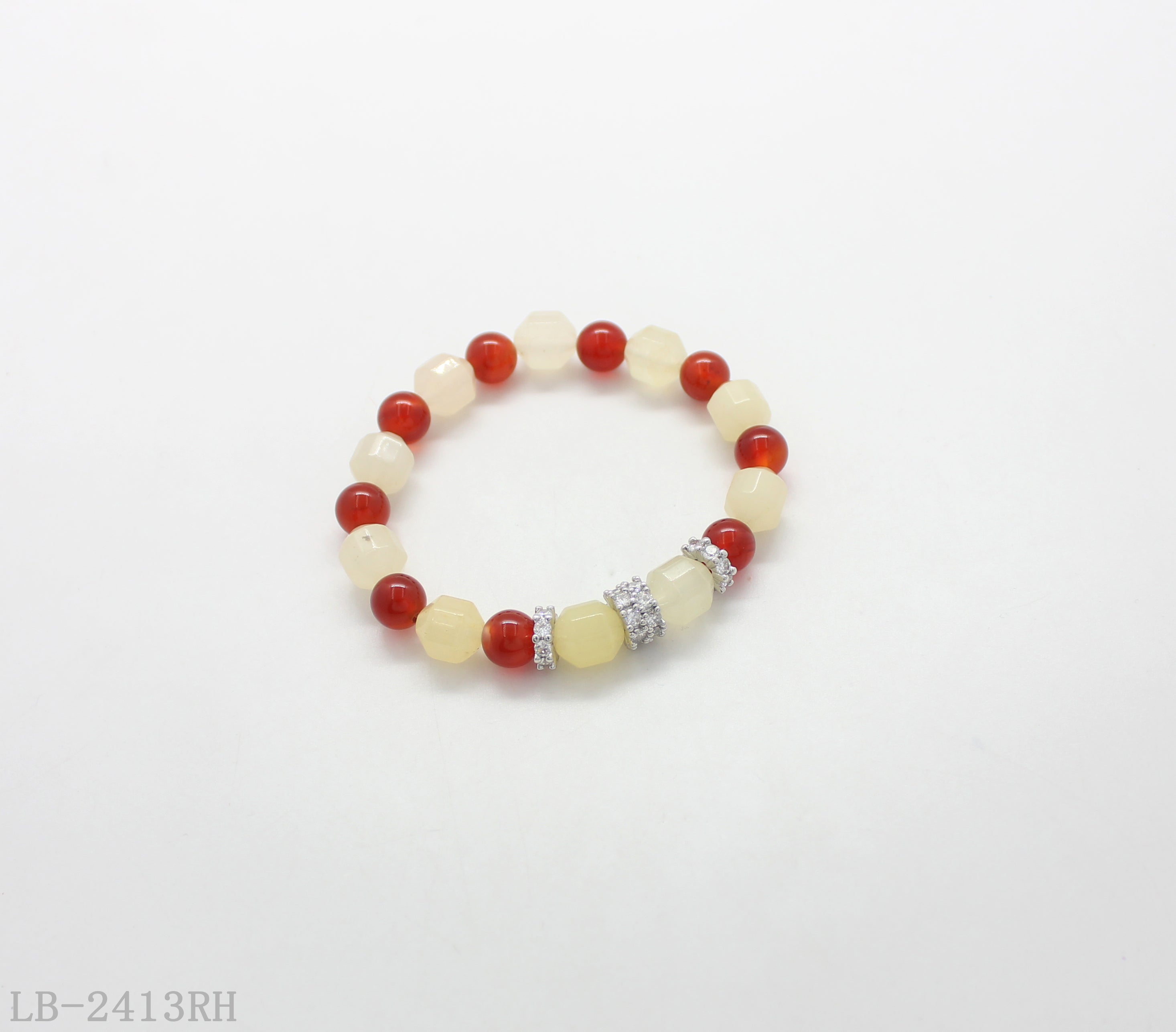 Stone + Red Agate + Copper + Zircon Beaded Bracelet for Women | Imitation Rhodium Plated OEM ODM Wholesale Fashion Jewelry