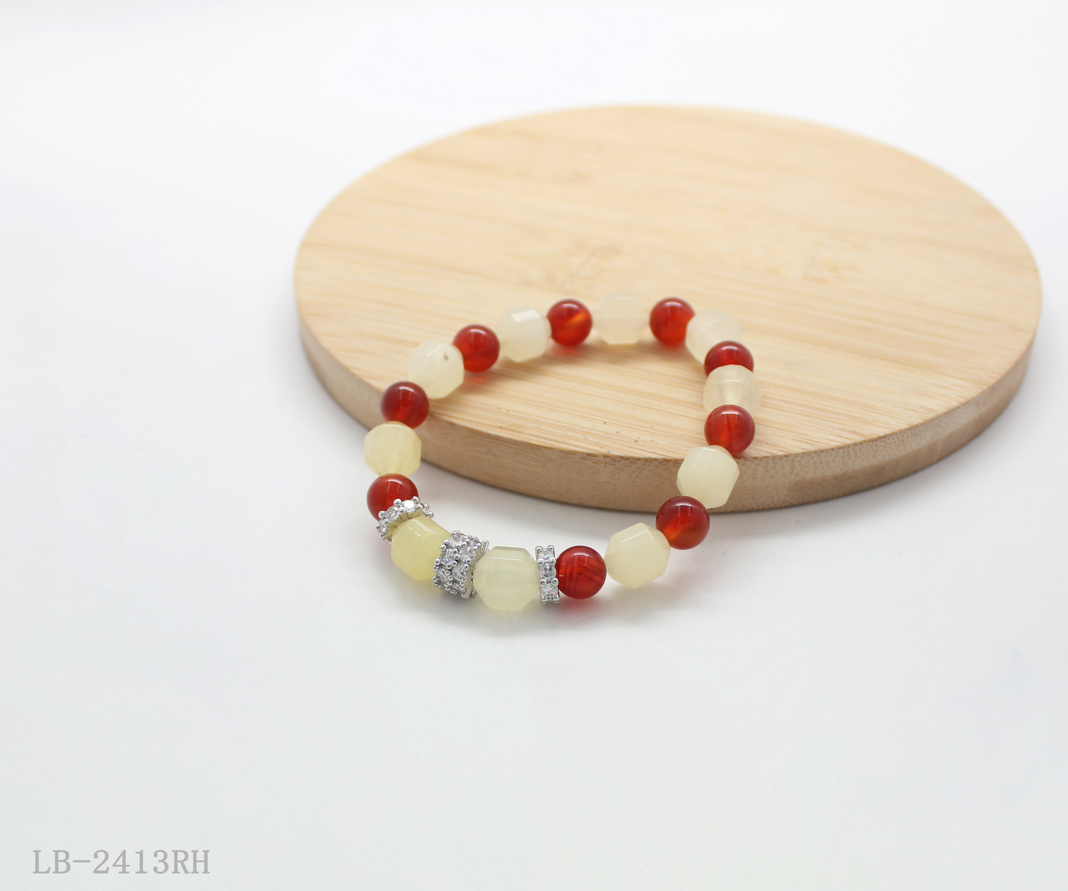 Stone + Red Agate + Copper + Zircon Beaded Bracelet for Women | Imitation Rhodium Plated OEM ODM Wholesale Fashion Jewelry
