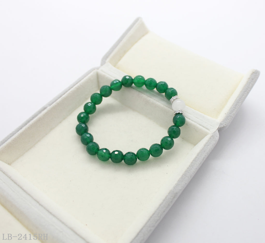 Stone + White Crystal + Copper Inlaid Zircon Beaded Bracelet for Women | Imitation Rhodium Plated OEM ODM Wholesale Fashion Jewelry