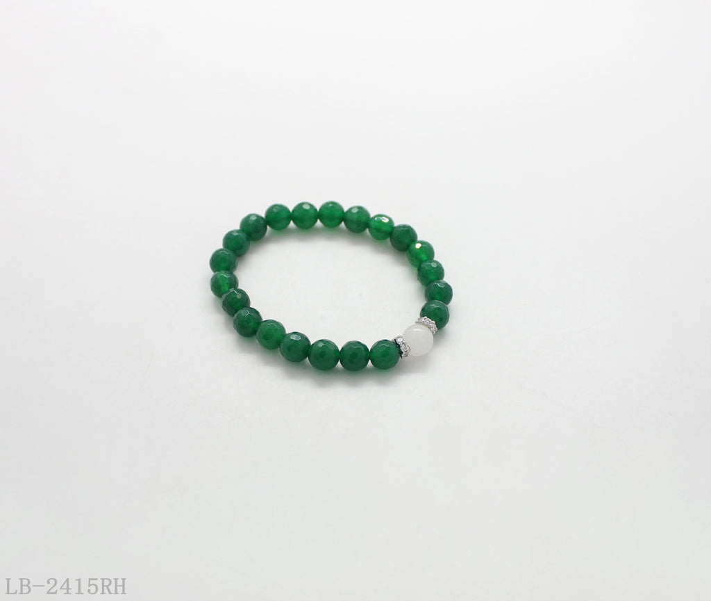 Stone + White Crystal + Copper Inlaid Zircon Beaded Bracelet for Women | Imitation Rhodium Plated OEM ODM Wholesale Fashion Jewelry