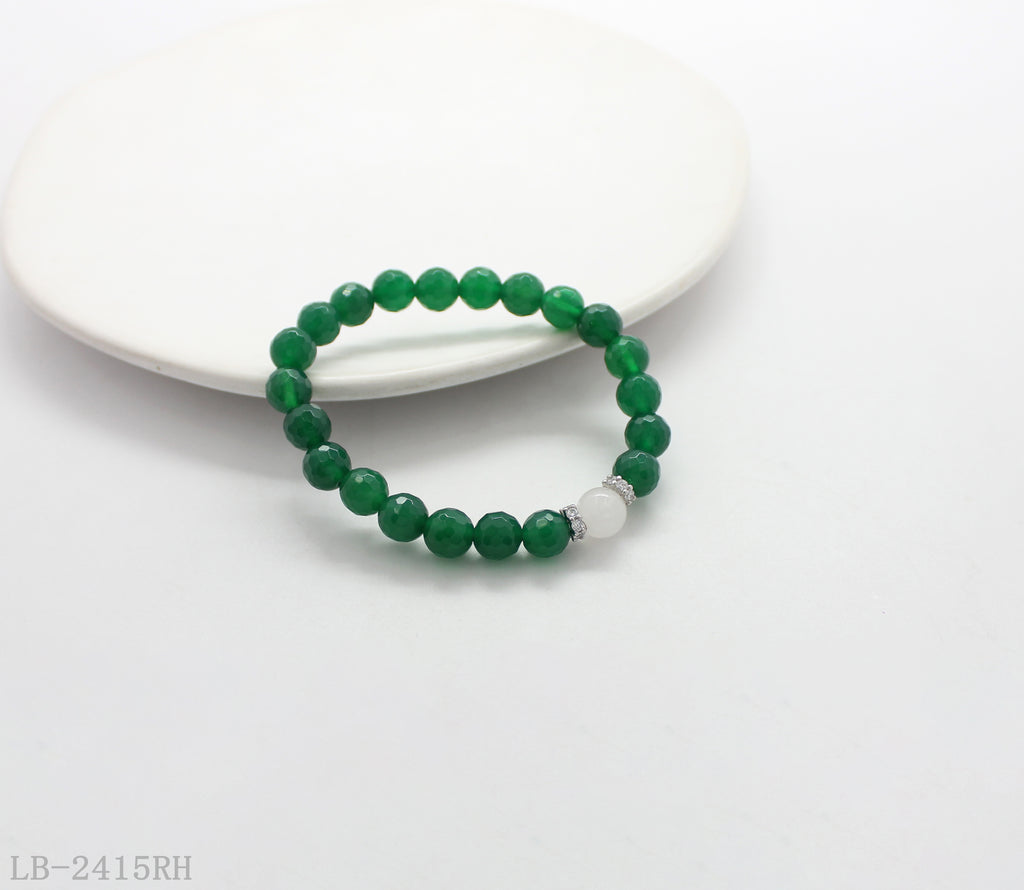 Stone + White Crystal + Copper Inlaid Zircon Beaded Bracelet for Women | Imitation Rhodium Plated OEM ODM Wholesale Fashion Jewelry
