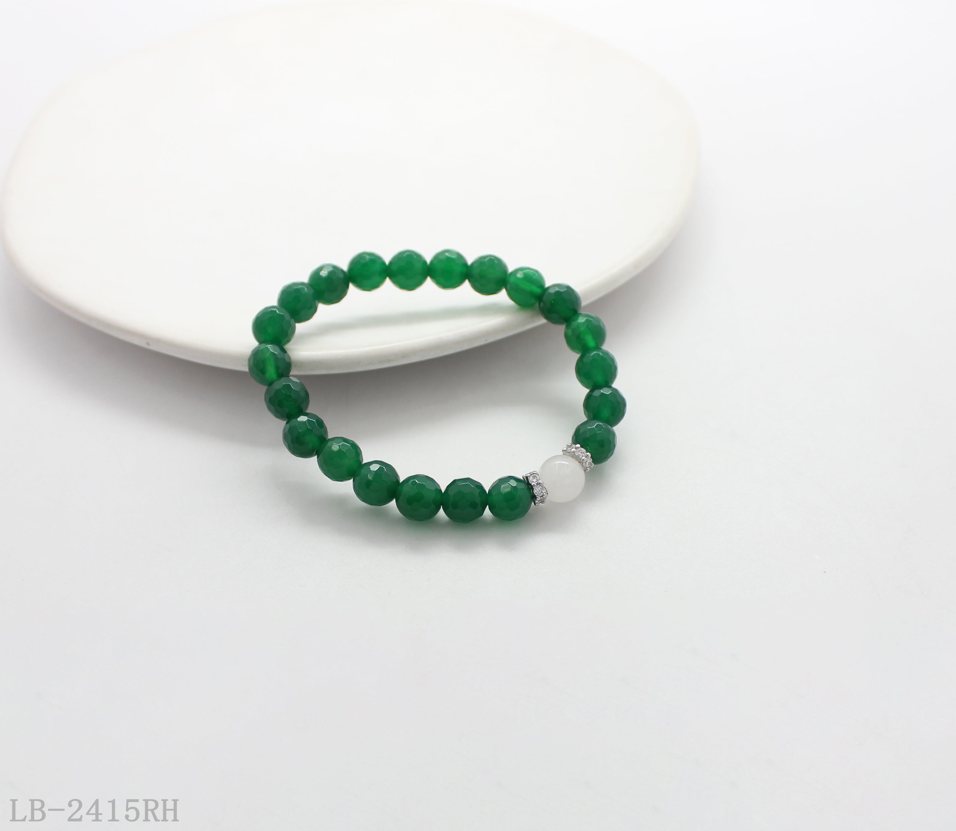 Stone + White Crystal + Copper Inlaid Zircon Beaded Bracelet for Women | Imitation Rhodium Plated OEM ODM Wholesale Fashion Jewelry