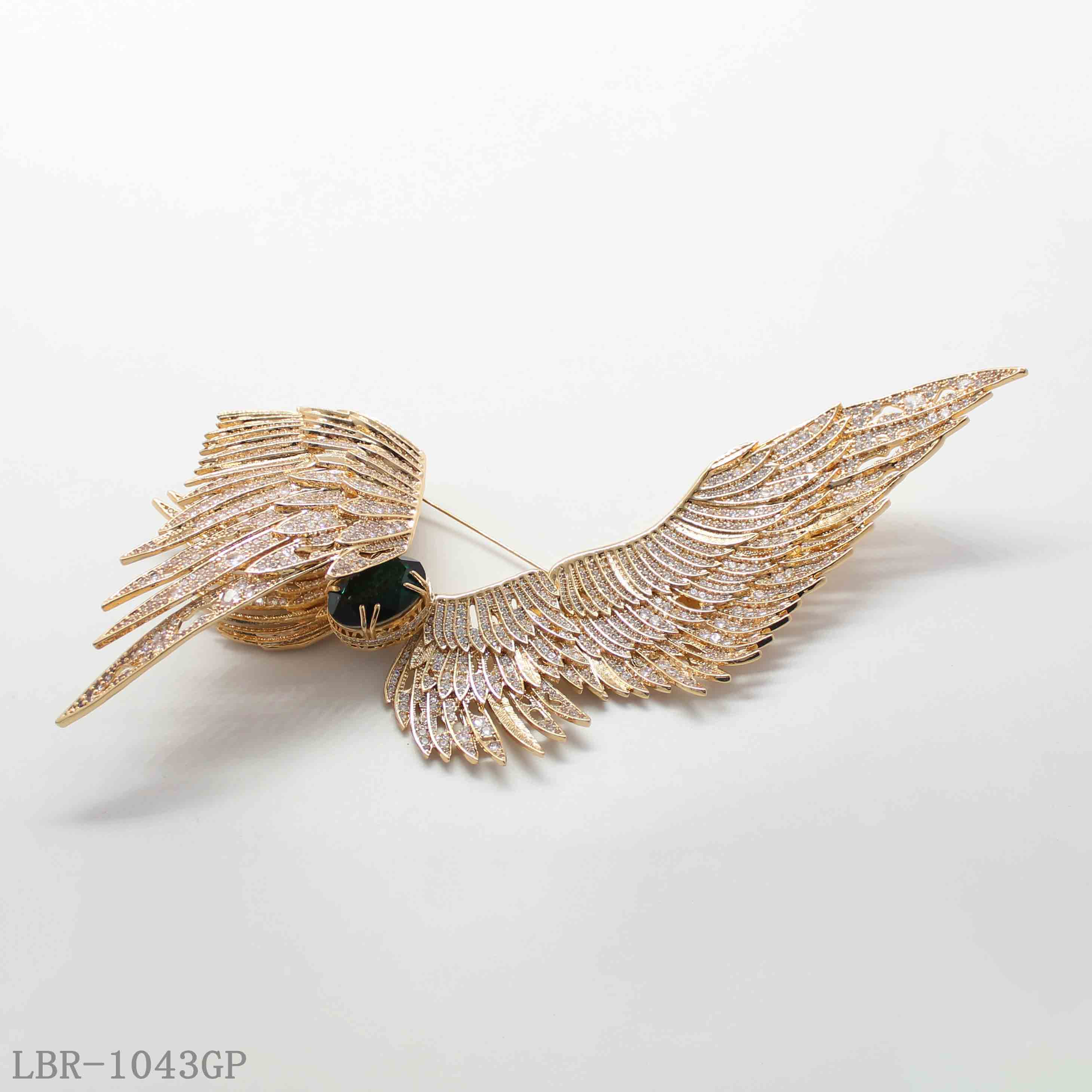 Custom Crystal Wing Brooch | Wholesale Jewelry Manufacturer  Premium gold-plated wing brooch from China jewelry factory. Custom design, bulk wholesale, fast lead time for global business clients.