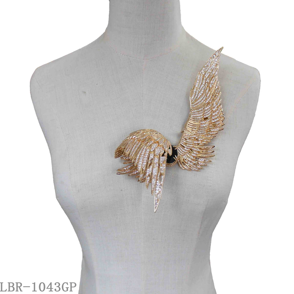 Custom Crystal Wing Brooch | Wholesale Jewelry Manufacturer  Premium gold-plated wing brooch from China jewelry factory. Custom design, bulk wholesale, fast lead time for global business clients.