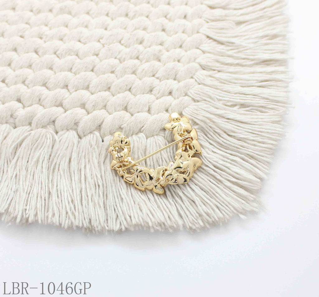 Vintage Half-Wreath Multi-Style Enamel Butterfly & Crystal Accent Real Gold-Plated Copper Brooch | Factory Direct Wholesale