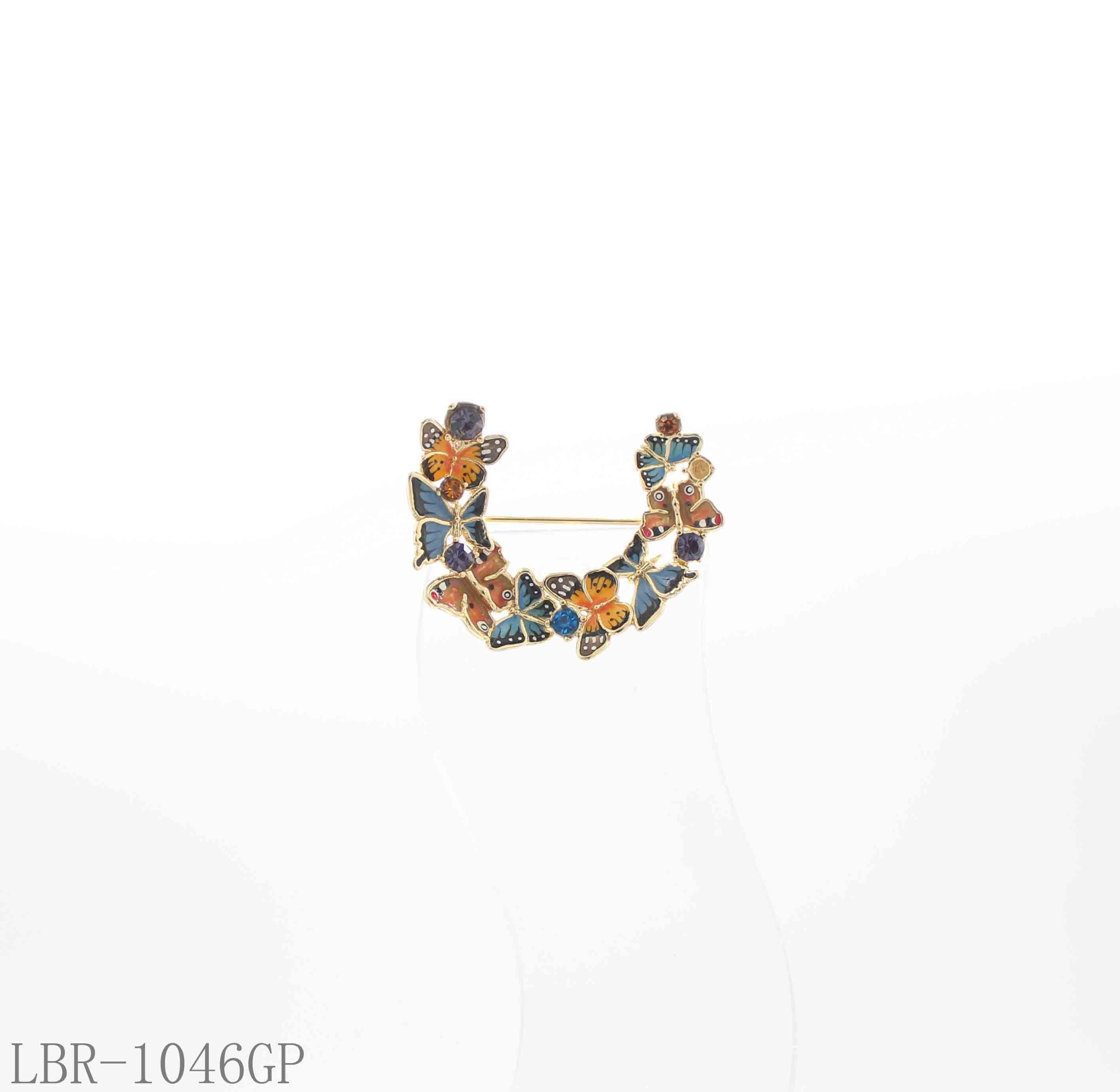 Vintage Half-Wreath Multi-Style Enamel Butterfly & Crystal Accent Real Gold-Plated Copper Brooch | Factory Direct Wholesale