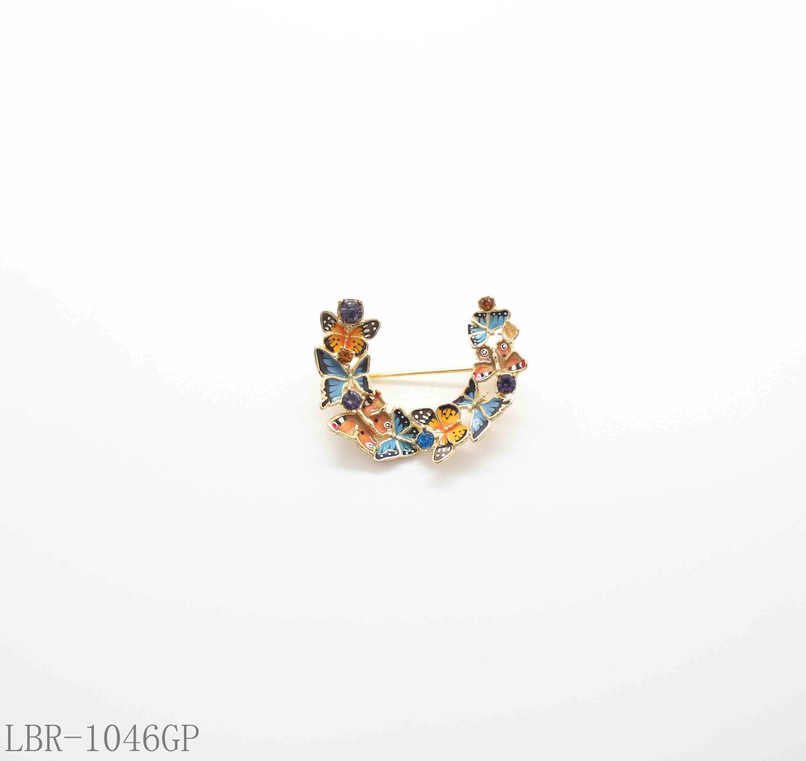 Vintage Half-Wreath Multi-Style Enamel Butterfly & Crystal Accent Real Gold-Plated Copper Brooch | Factory Direct Wholesale