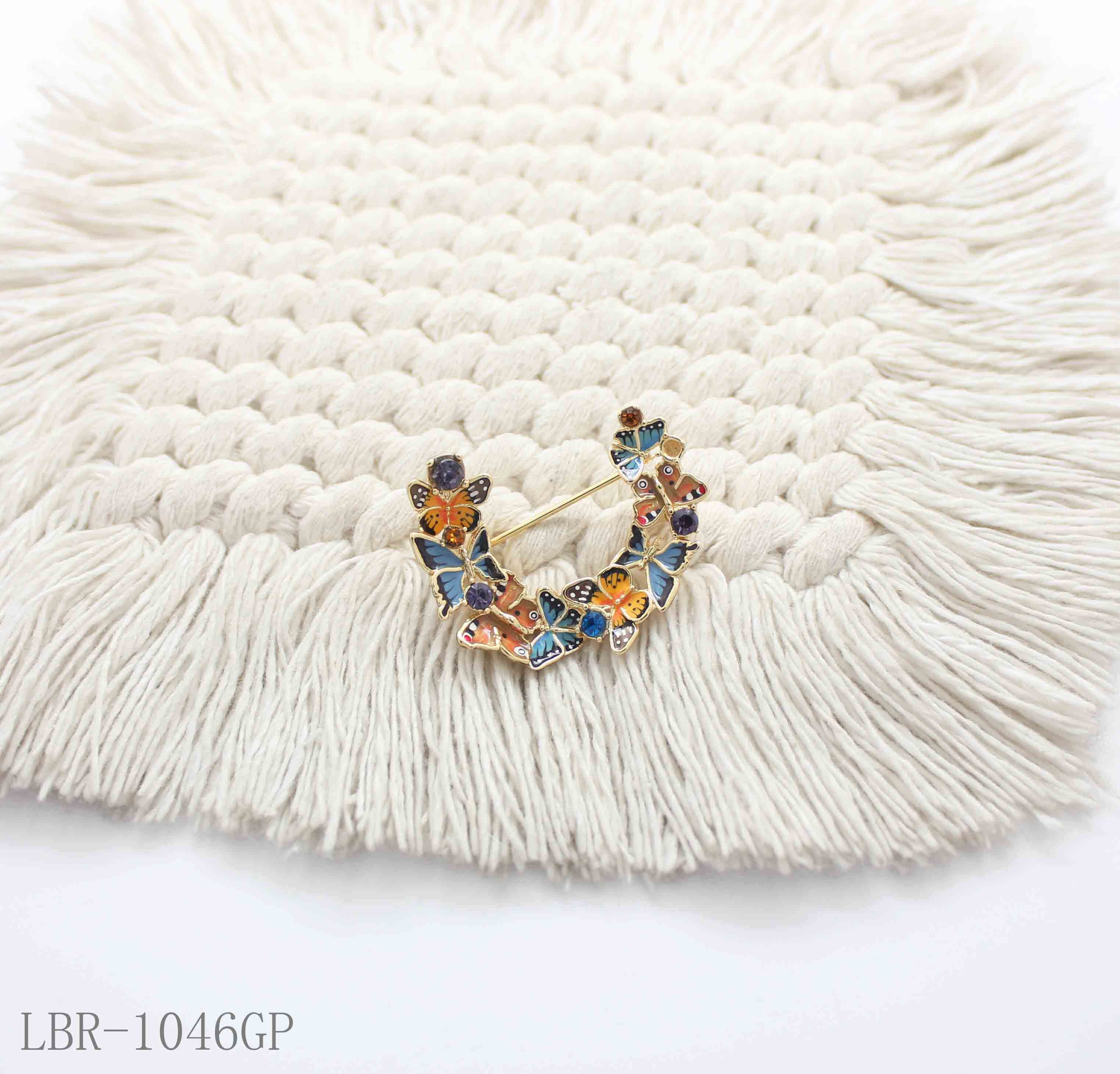 Vintage Half-Wreath Multi-Style Enamel Butterfly & Crystal Accent Real Gold-Plated Copper Brooch | Factory Direct Wholesale