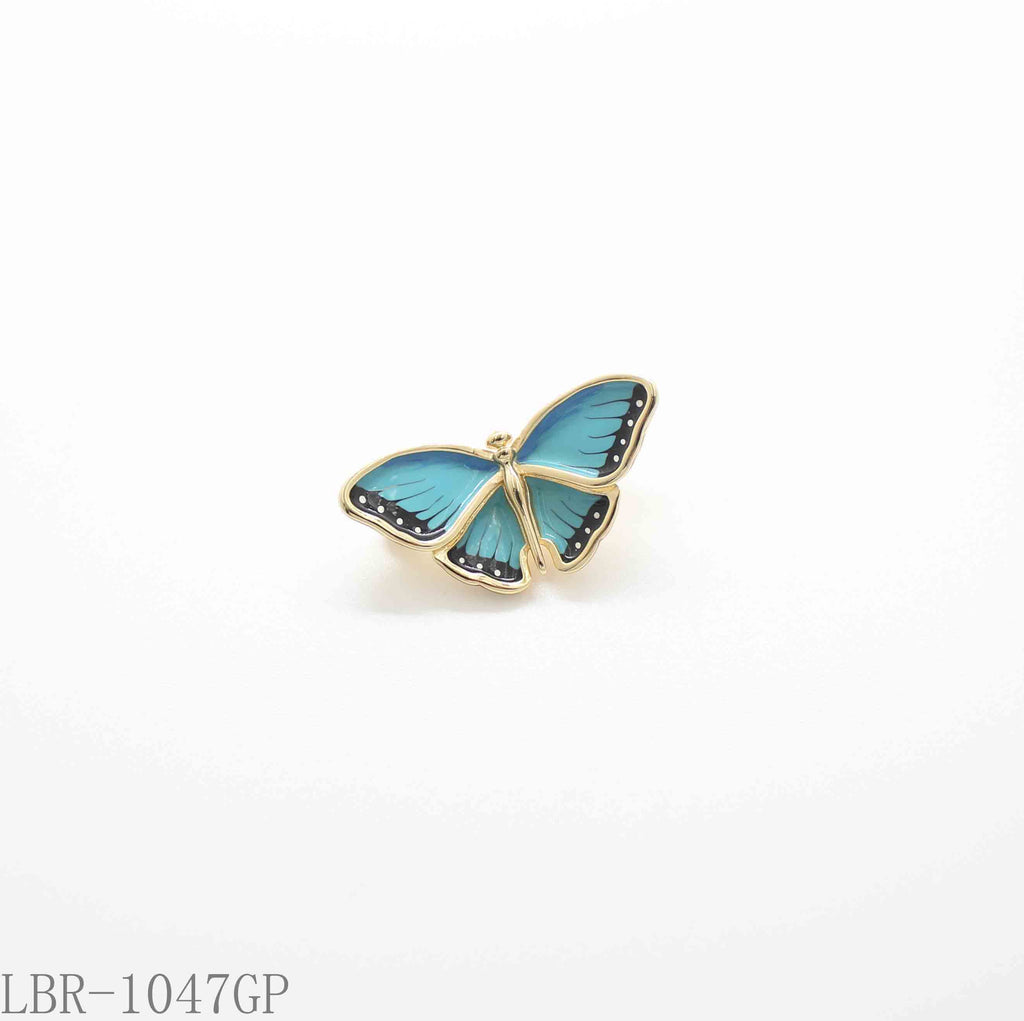 Minimalist Single Blue Enamel Butterfly Real Gold-Plated Copper Brooch | Factory Direct Wholesale