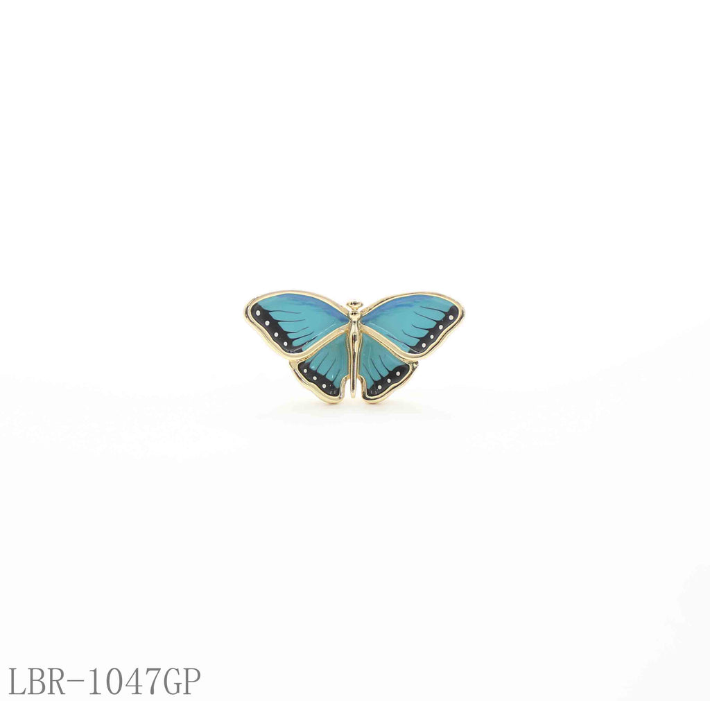 Minimalist Single Blue Enamel Butterfly Real Gold-Plated Copper Brooch | Factory Direct Wholesale