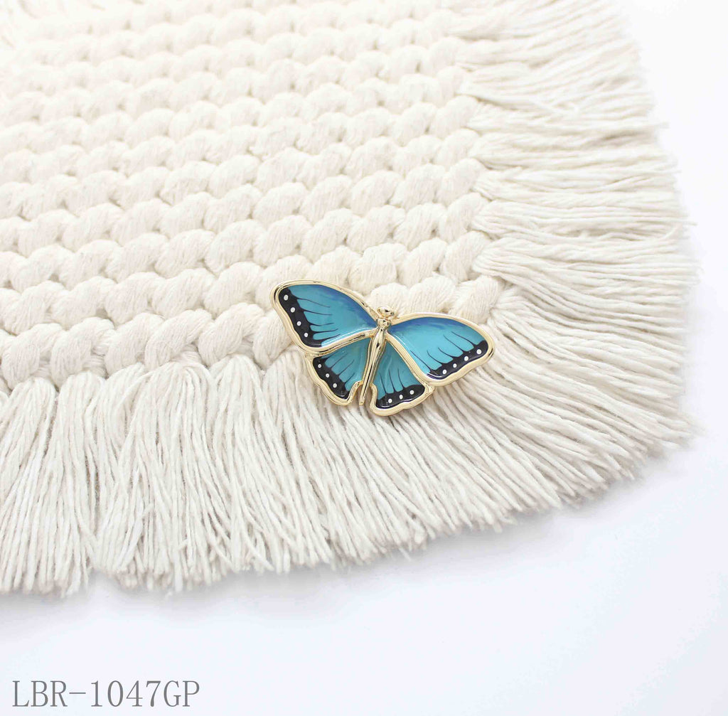 Minimalist Single Blue Enamel Butterfly Real Gold-Plated Copper Brooch | Factory Direct Wholesale