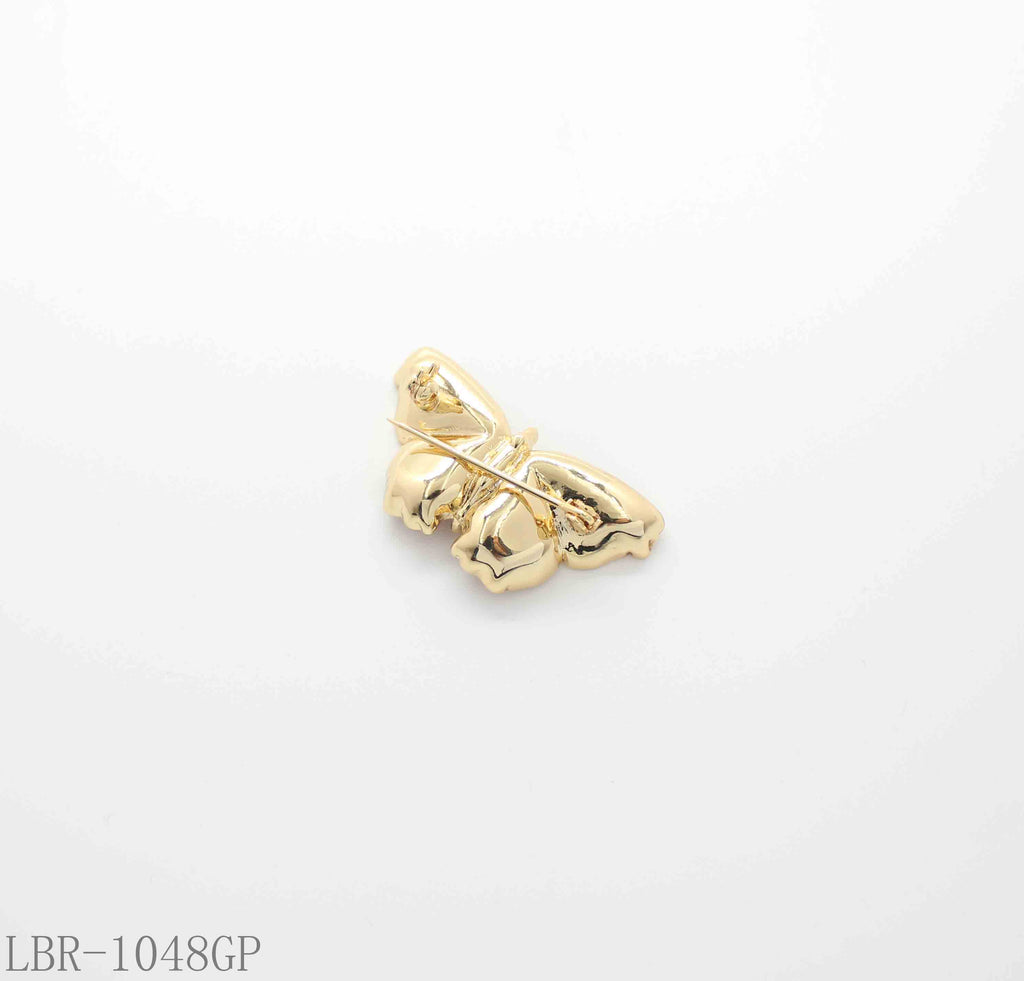 Vintage Red-Brown Pattern Enamel Butterfly Real Gold-Plated Copper Brooch | Factory Direct Wholesale
