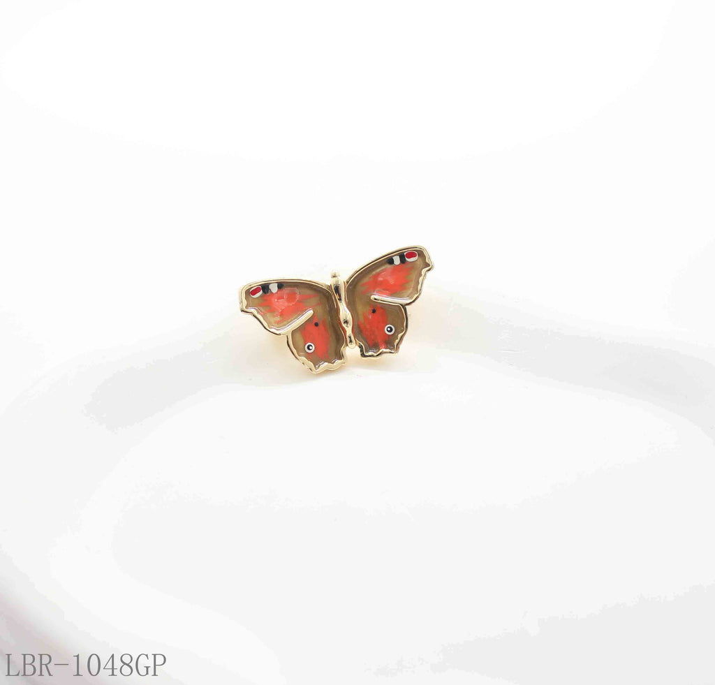 Vintage Red-Brown Pattern Enamel Butterfly Real Gold-Plated Copper Brooch | Factory Direct Wholesale