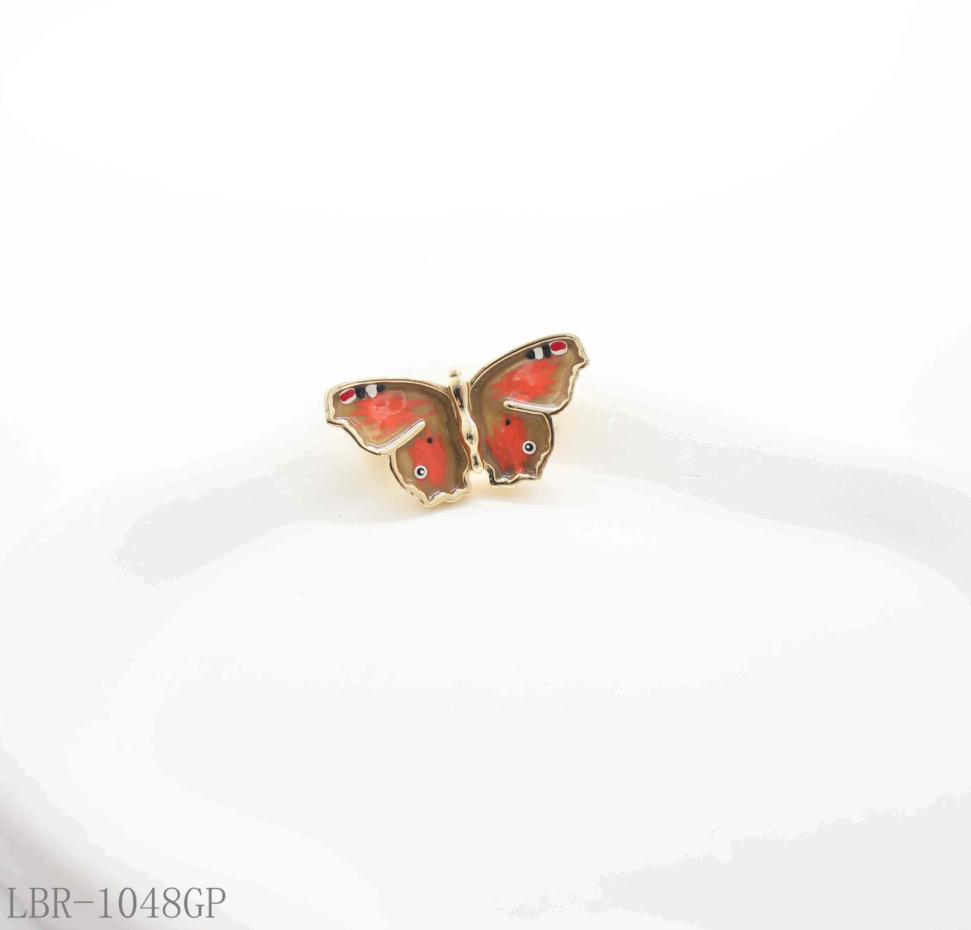 Vintage Red-Brown Pattern Enamel Butterfly Real Gold-Plated Copper Brooch | Factory Direct Wholesale