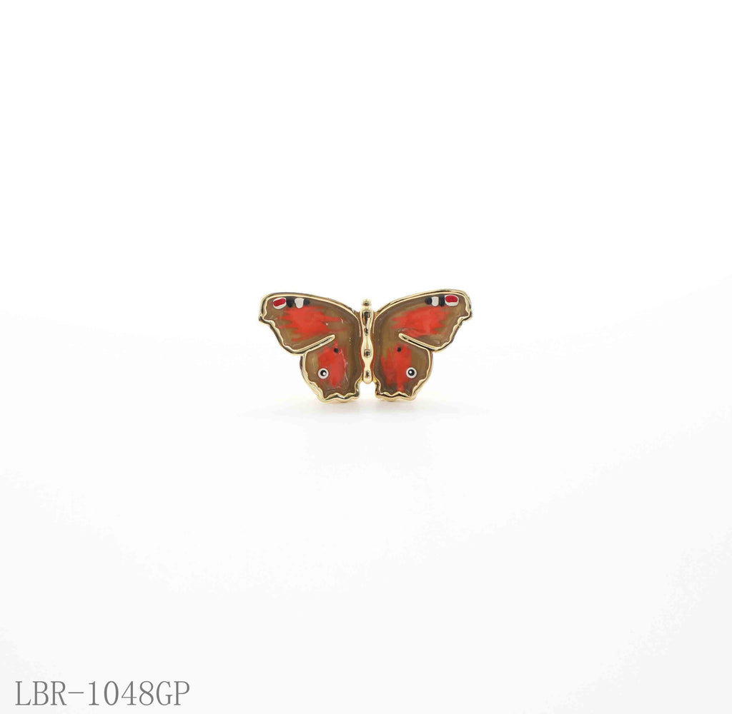 Vintage Red-Brown Pattern Enamel Butterfly Real Gold-Plated Copper Brooch | Factory Direct Wholesale