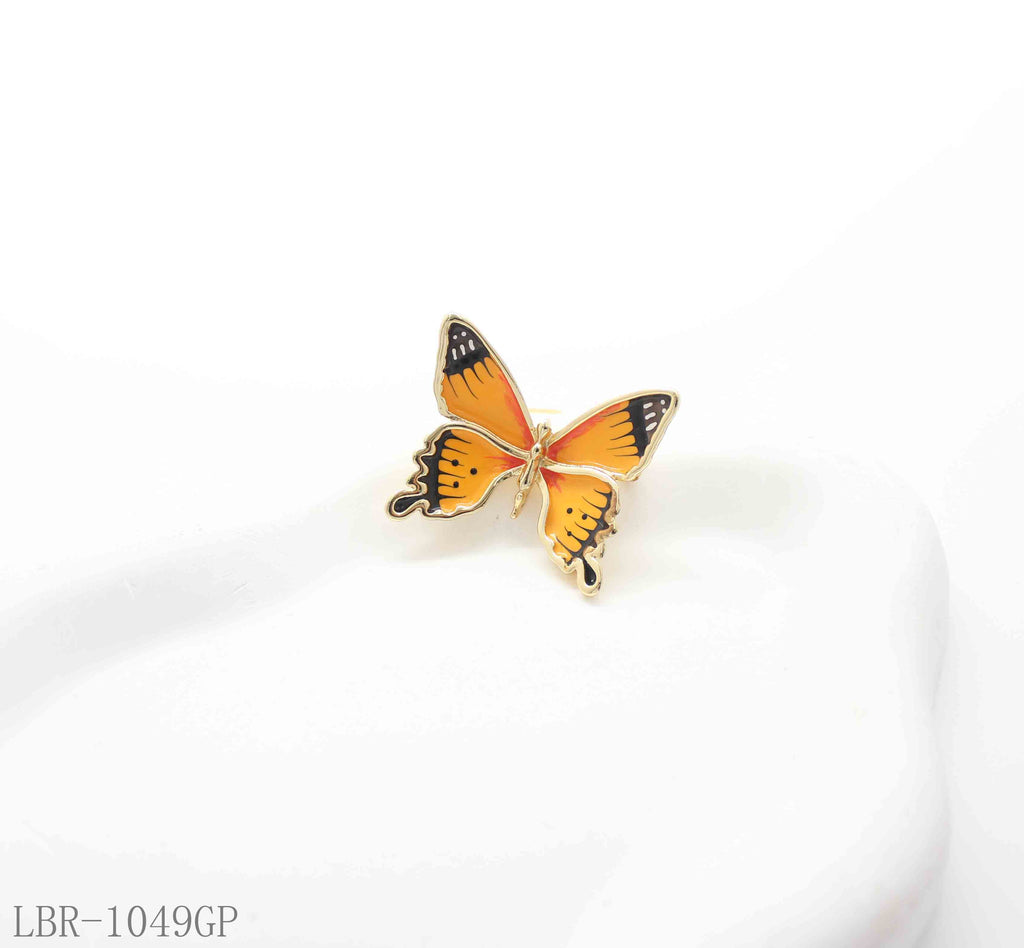 Vibrant Monarch Butterfly Orange-Black Enamel Real Gold-Plated Copper Brooch | Factory Direct Wholesale