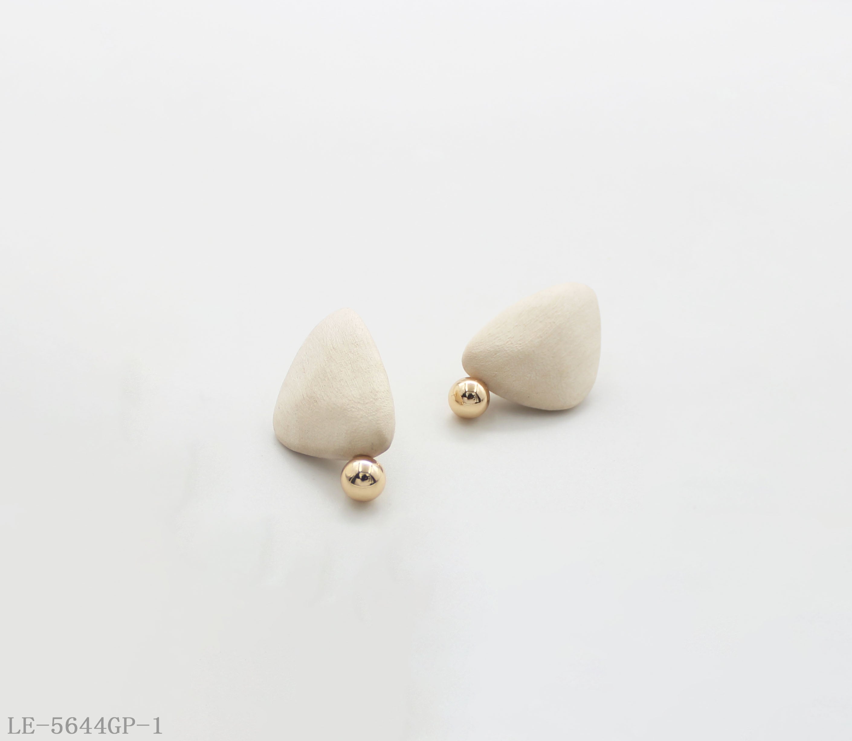 Boho Irregular Triangle Wood Stud Earrings | Natural Wood Slice + CCB Ball Copper Base Imitation Gold Plated Minimalist Neutral Tone Women Ear Studs Factory Wholesale