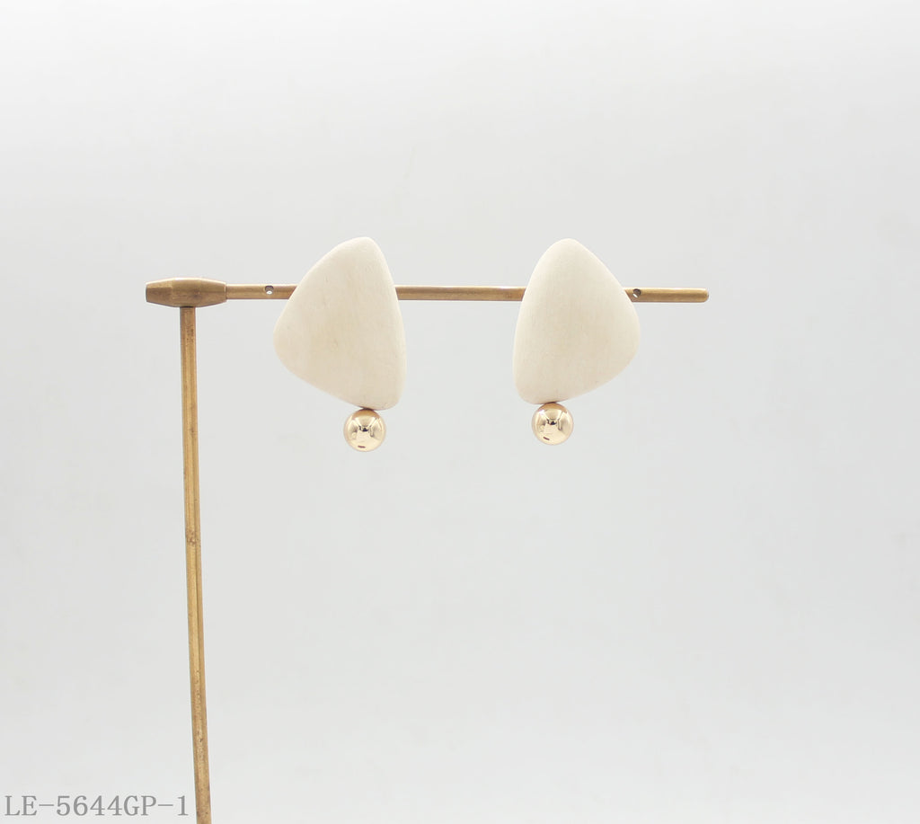 Boho Irregular Triangle Wood Stud Earrings | Natural Wood Slice + CCB Ball Copper Base Imitation Gold Plated Minimalist Neutral Tone Women Ear Studs Factory Wholesale