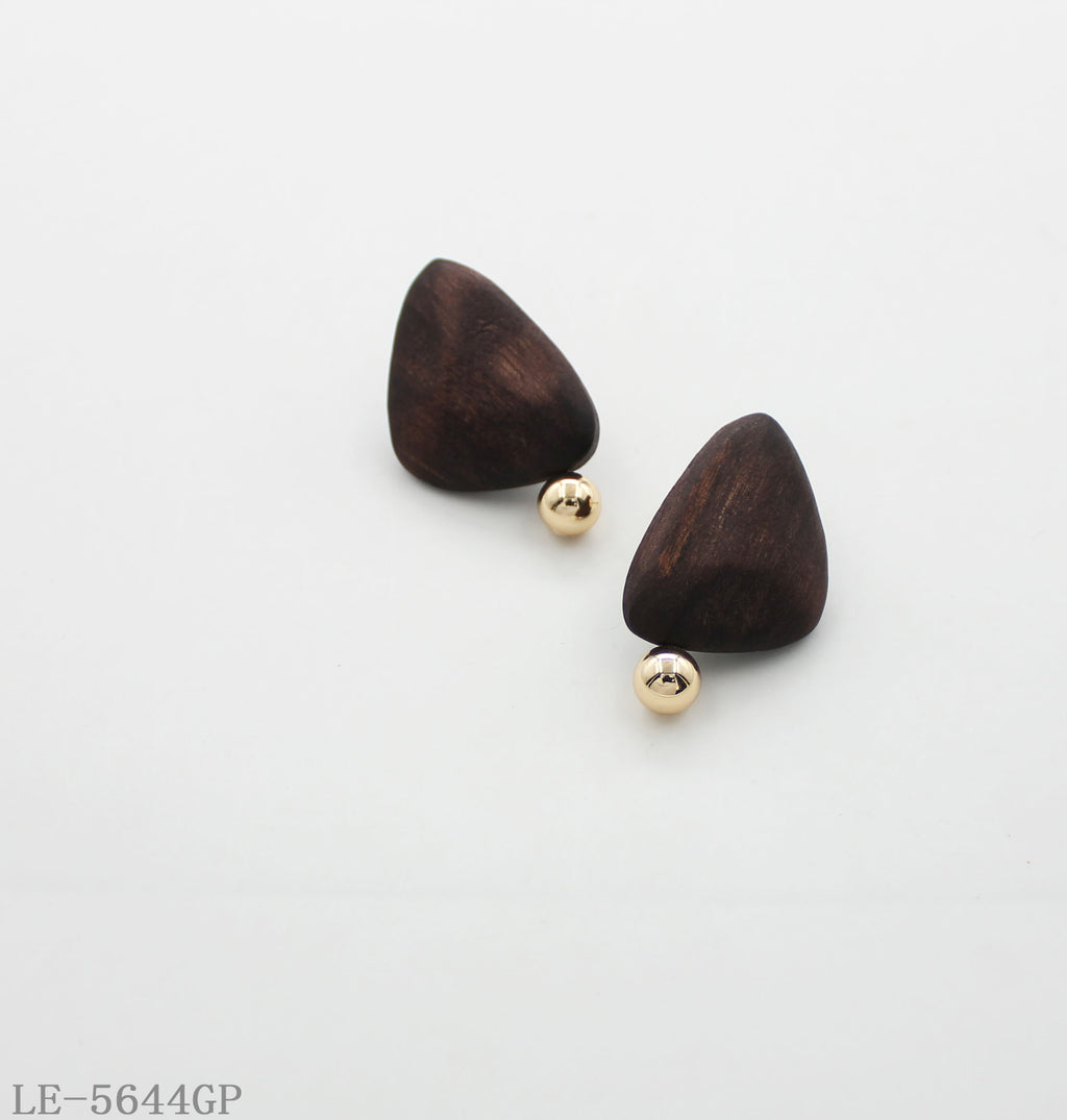 Dark Walnut Irregular Triangle Wood Stud Earrings | Matching Series Natural Dark Wood + CCB Ball Copper Base Imitation Gold Plated Neutral Boho Women Ear Studs Factory Wholesale