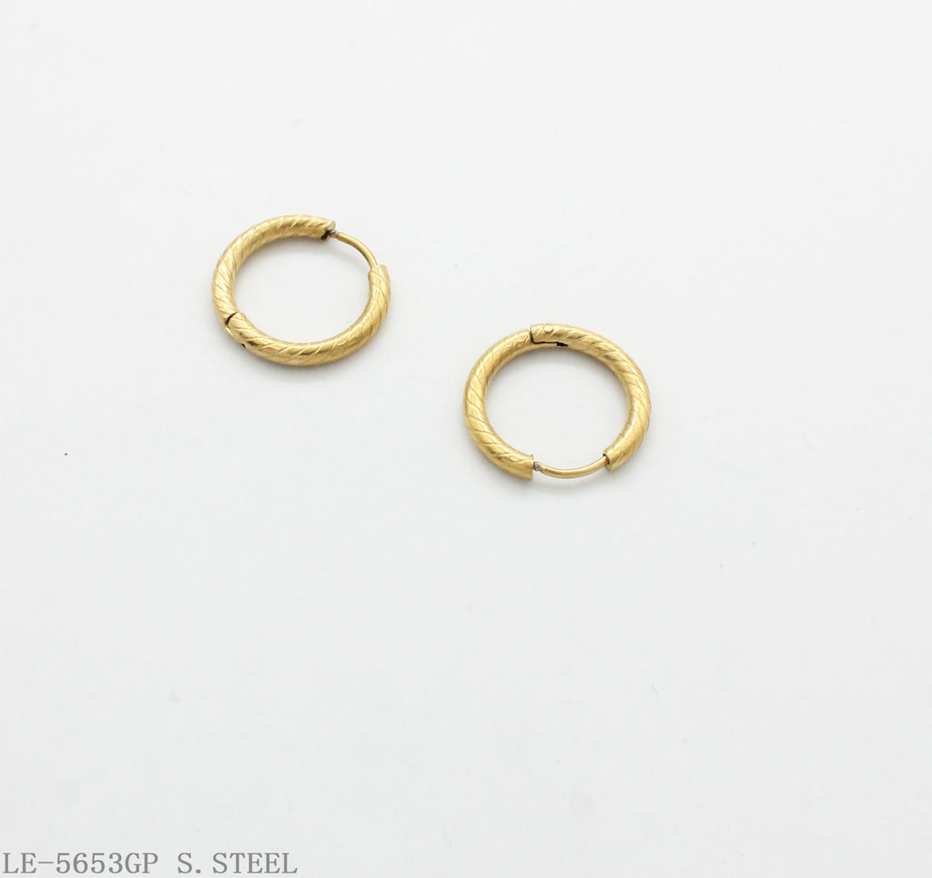 Diagonal Twisted Brushed Click Hoop Earrings | Solid Stainless Steel Base Vacuum Ion Gold Plated Linear Grain Dainty Vintage Women Small Ear Hoops Factory Wholesale