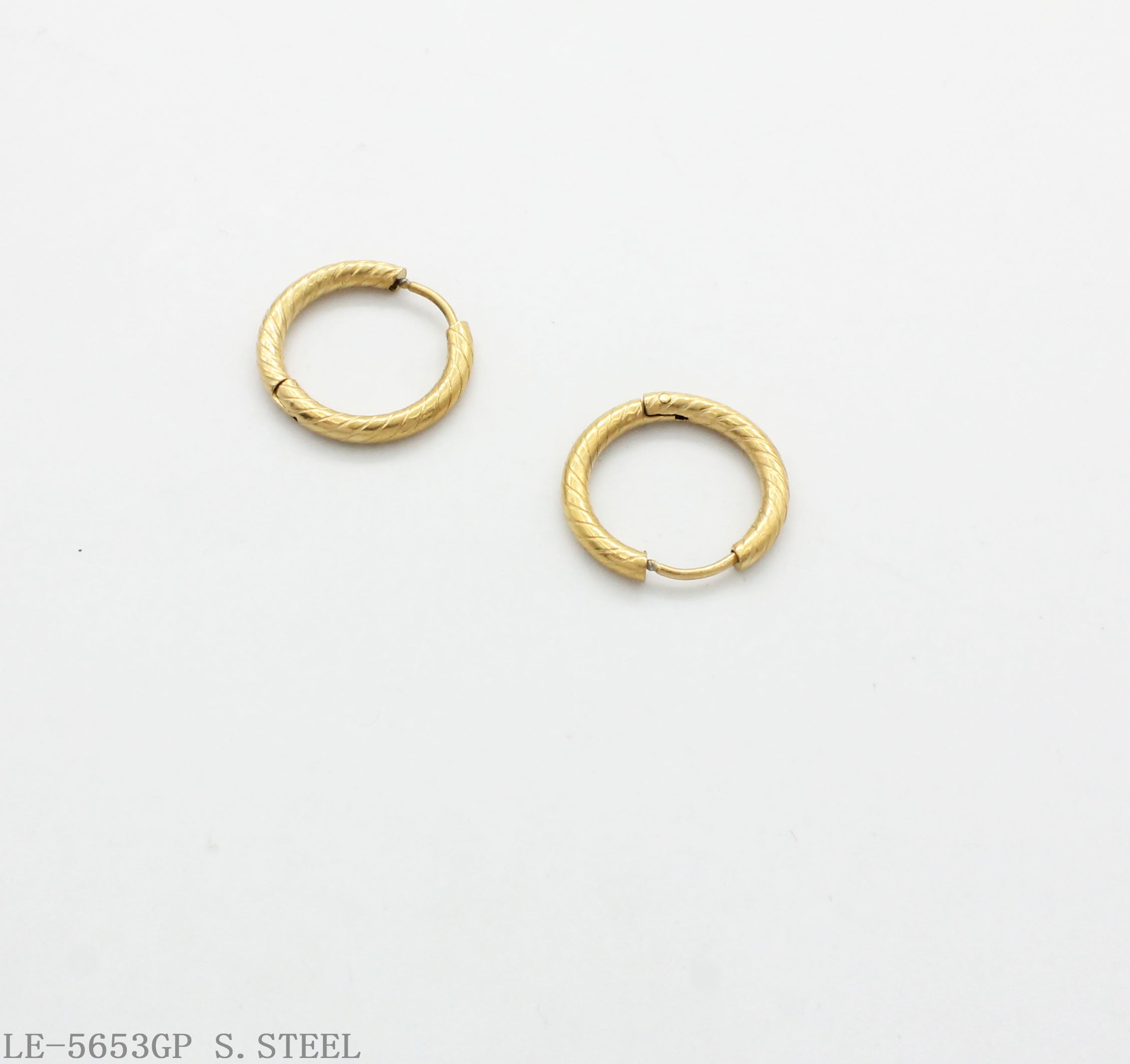 Diagonal Twisted Brushed Click Hoop Earrings | Solid Stainless Steel Base Vacuum Ion Gold Plated Linear Grain Dainty Vintage Women Small Ear Hoops Factory Wholesale