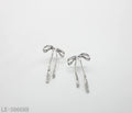 Hammered Ribbon Bow Zinc Alloy Rhodium Plated Drop Earrings with Engraved Details | Factory Direct Wholesale