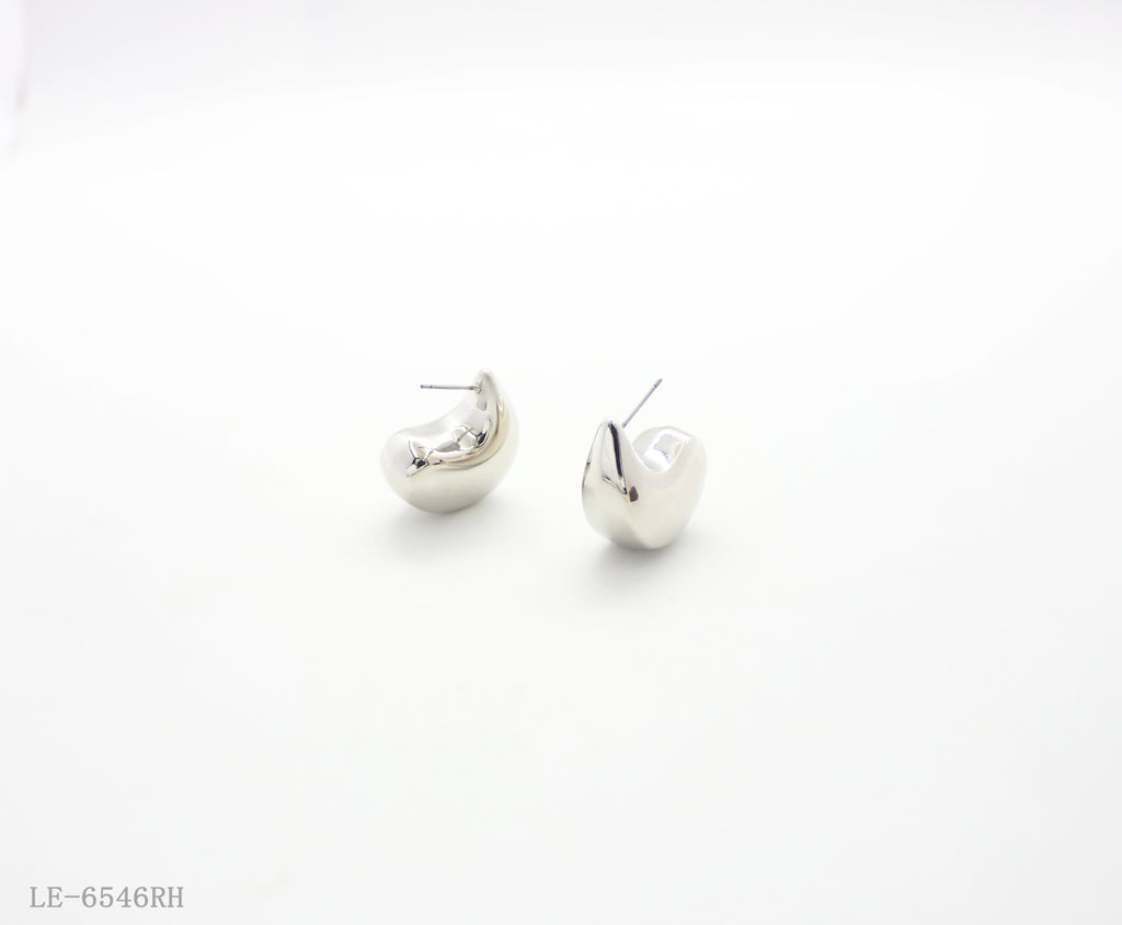 Chunky Smooth Curved Bean Stud Earrings | Solid CCB Base Imitation Rhodium Silver Plated Minimalist Women Basic Ear Studs Factory Wholesale
