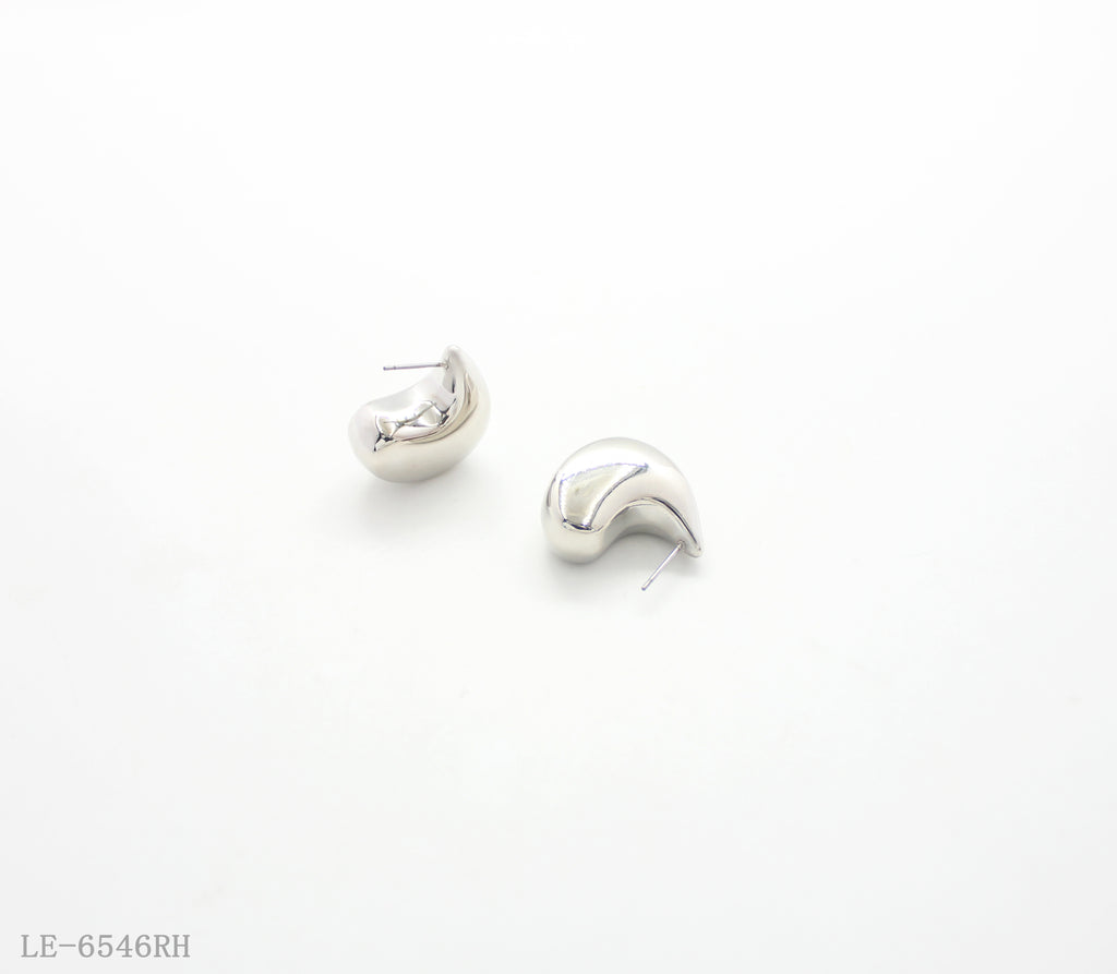 Chunky Smooth Curved Bean Stud Earrings | Solid CCB Base Imitation Rhodium Silver Plated Minimalist Women Basic Ear Studs Factory Wholesale