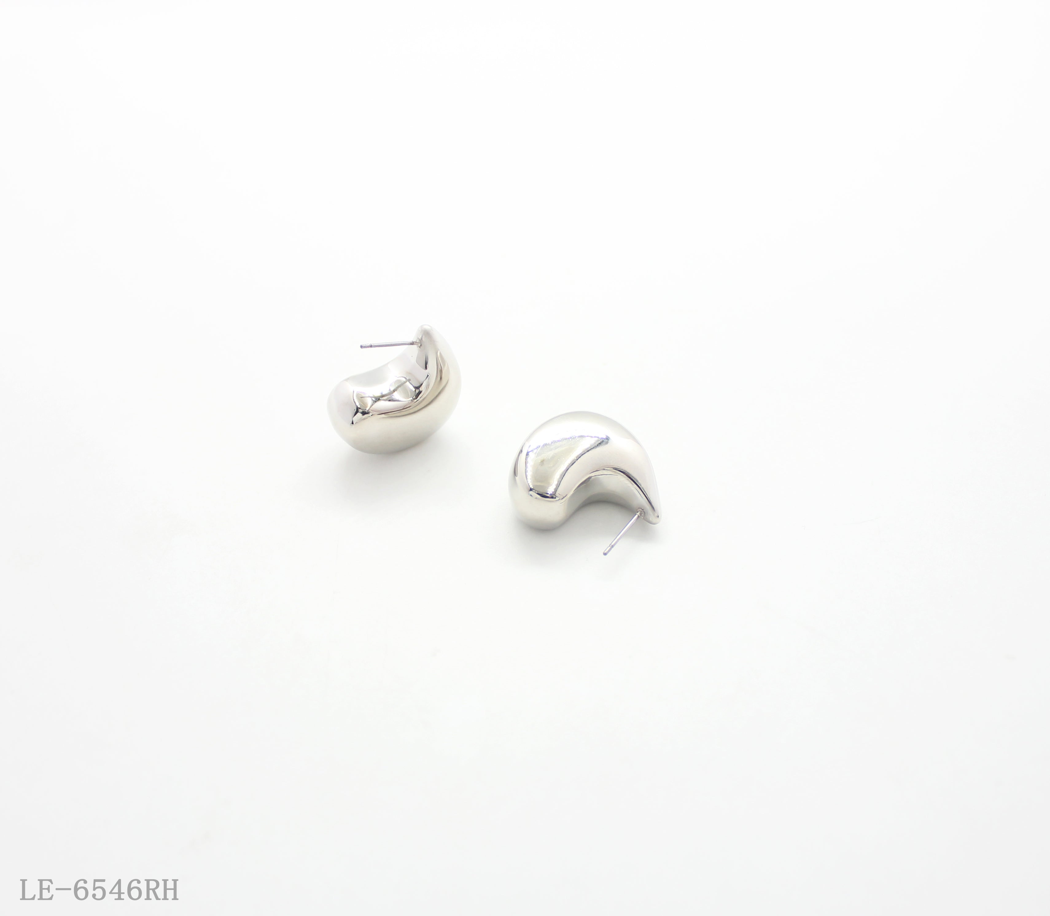Chunky Smooth Curved Bean Stud Earrings | Solid CCB Base Imitation Rhodium Silver Plated Minimalist Women Basic Ear Studs Factory Wholesale