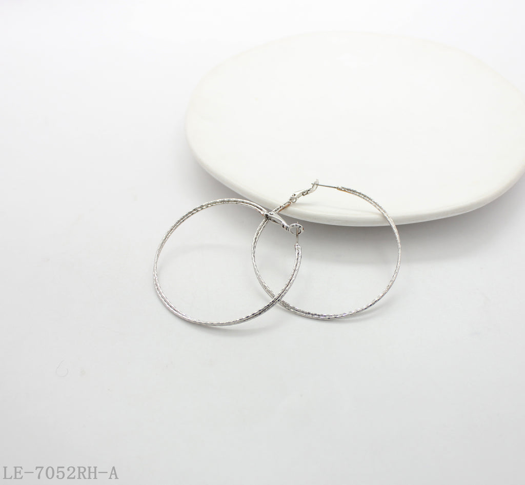 Large Hammered Textured Rhodium Plated Copper Hoop Earrings with Click-Top Clasps | Factory Direct Wholesale