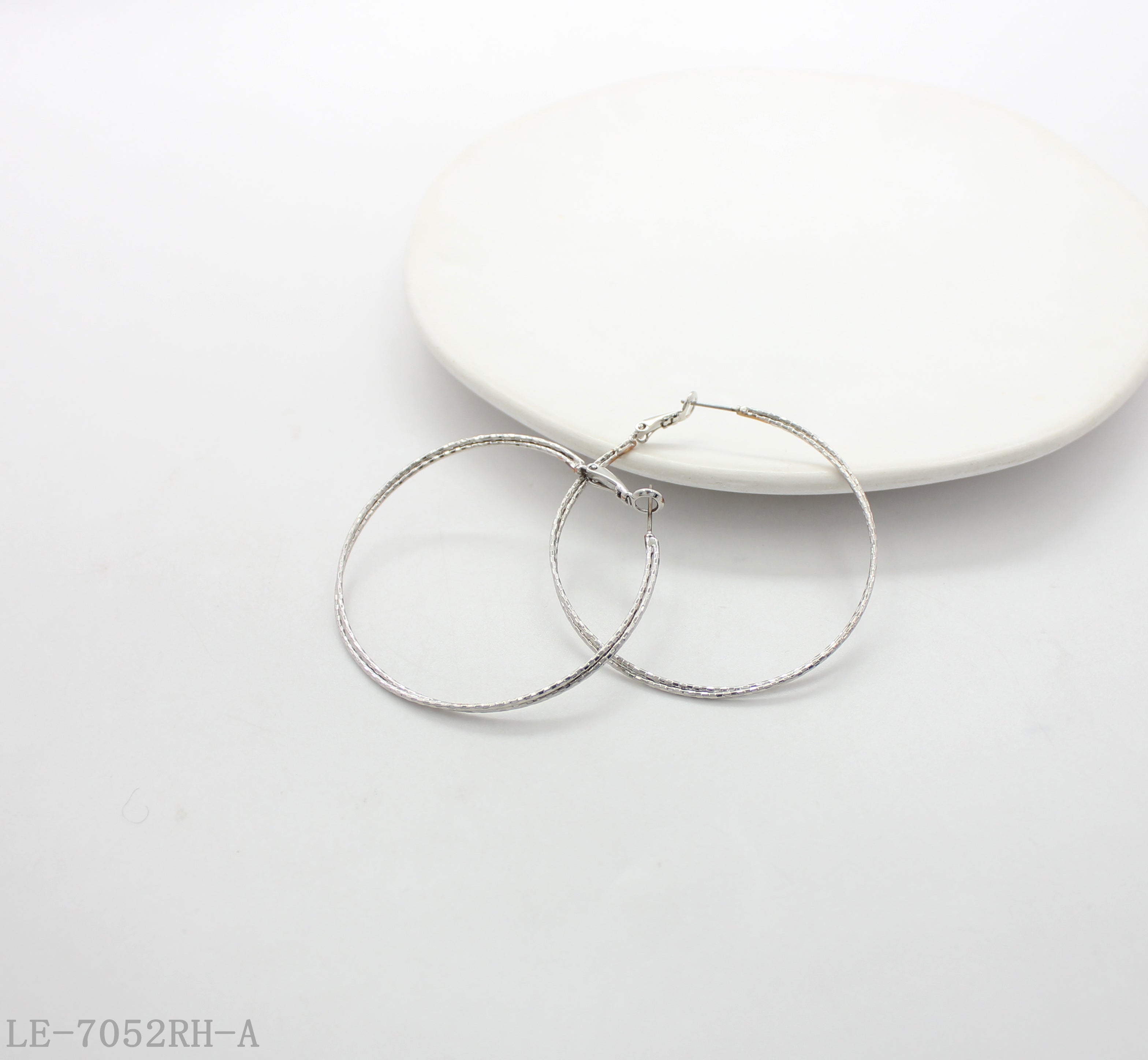 Large Hammered Textured Rhodium Plated Copper Hoop Earrings with Click-Top Clasps | Factory Direct Wholesale