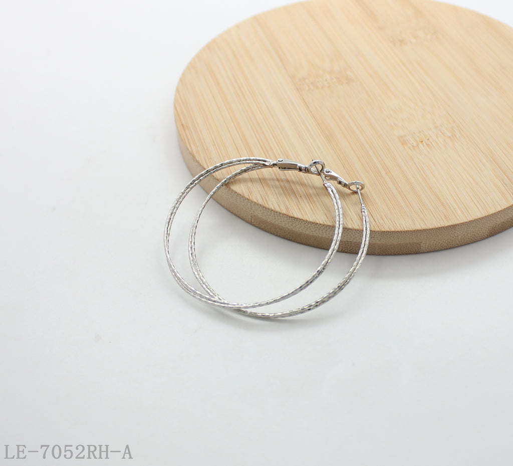 Large Hammered Textured Rhodium Plated Copper Hoop Earrings with Click-Top Clasps | Factory Direct Wholesale